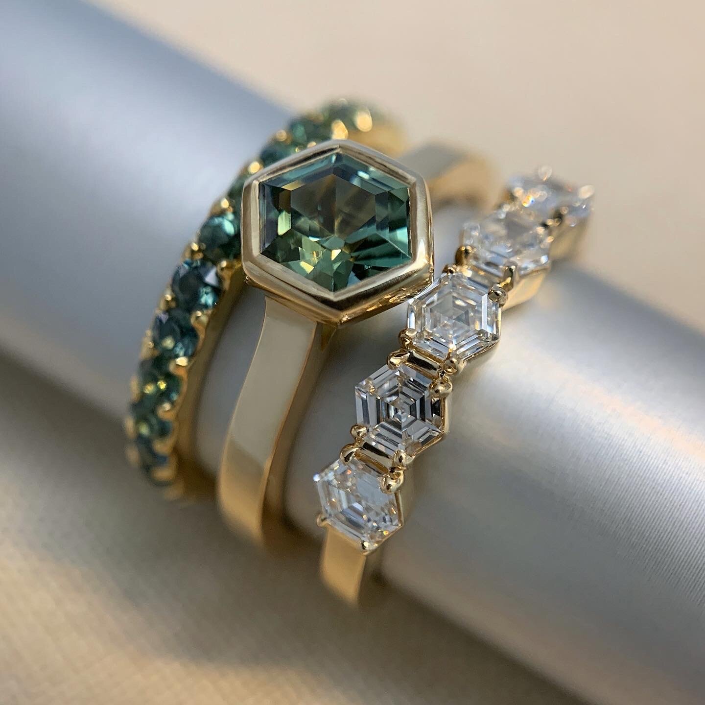 teal sapphire, teal sapphire eternity, teal sapphire ring, eternity band, gold, recycled gold, Elliot Gaskin, New York City, ethically sourced sapphires, handmade jewelry, fine jewelry, wedding band