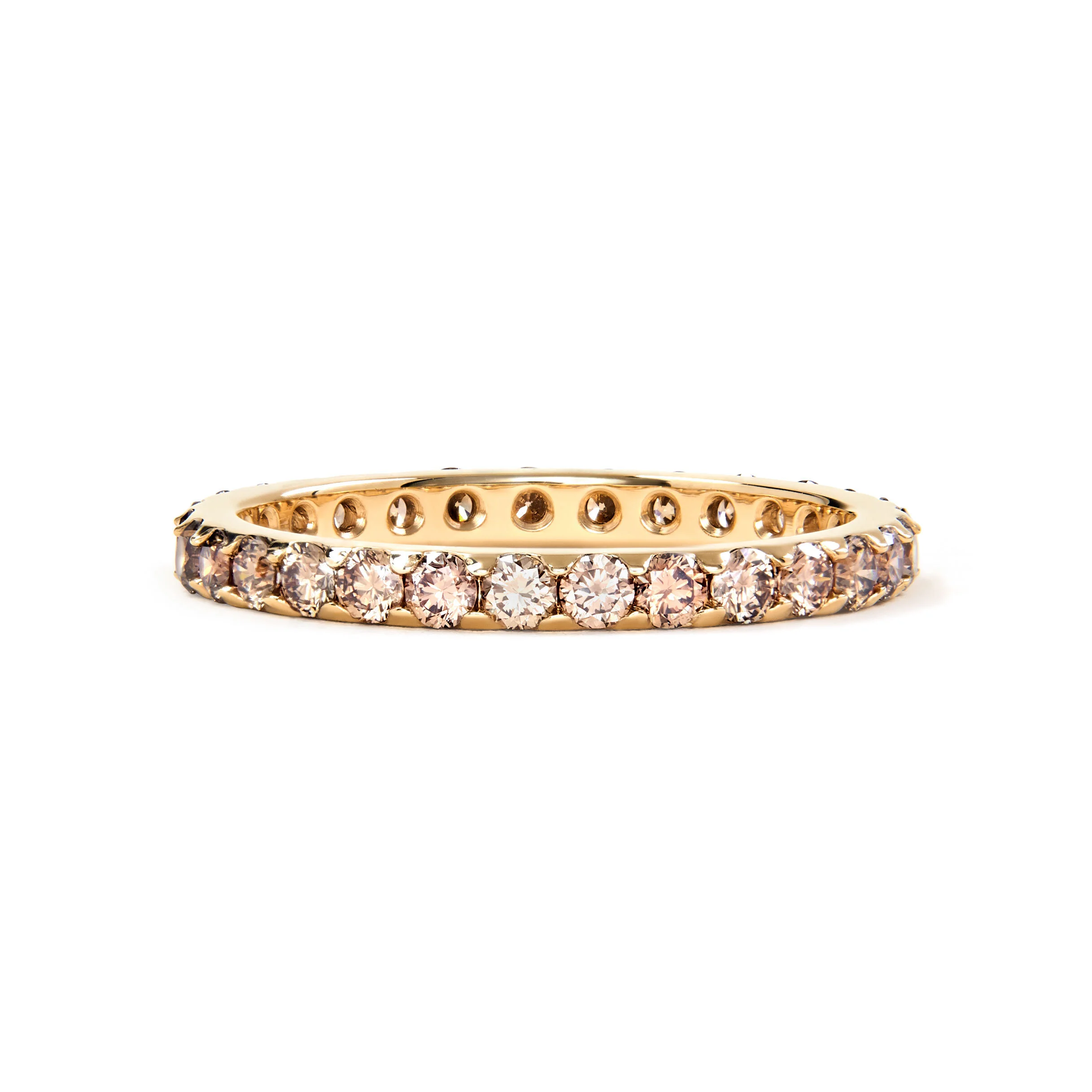 champagne diamond eternity ring, full eternity, diamond eternity band, champagne diamonds, gold, recycled gold, wedding band, fine jewelry, handmade jewelry, jewelry, Elliot Gaskin, New York City