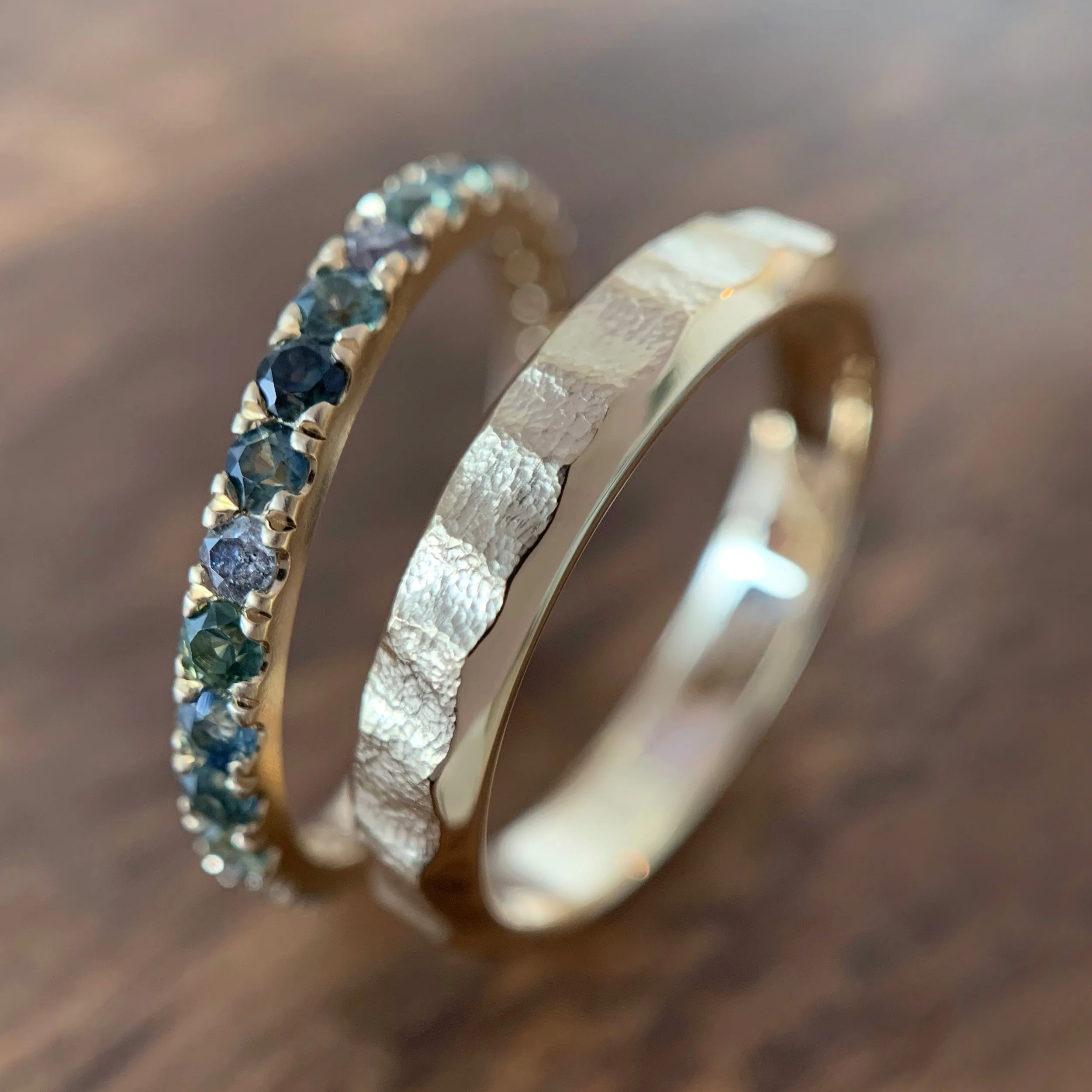 Beveled rock band, wide band, gold band, textured ring, gold, recycled gold, Elliot Gaskin, Shawn Mendes, Shawn Mendes rings, Shawn Mendes jewelry, New York City, handmade, fine jewelry, jewelry
