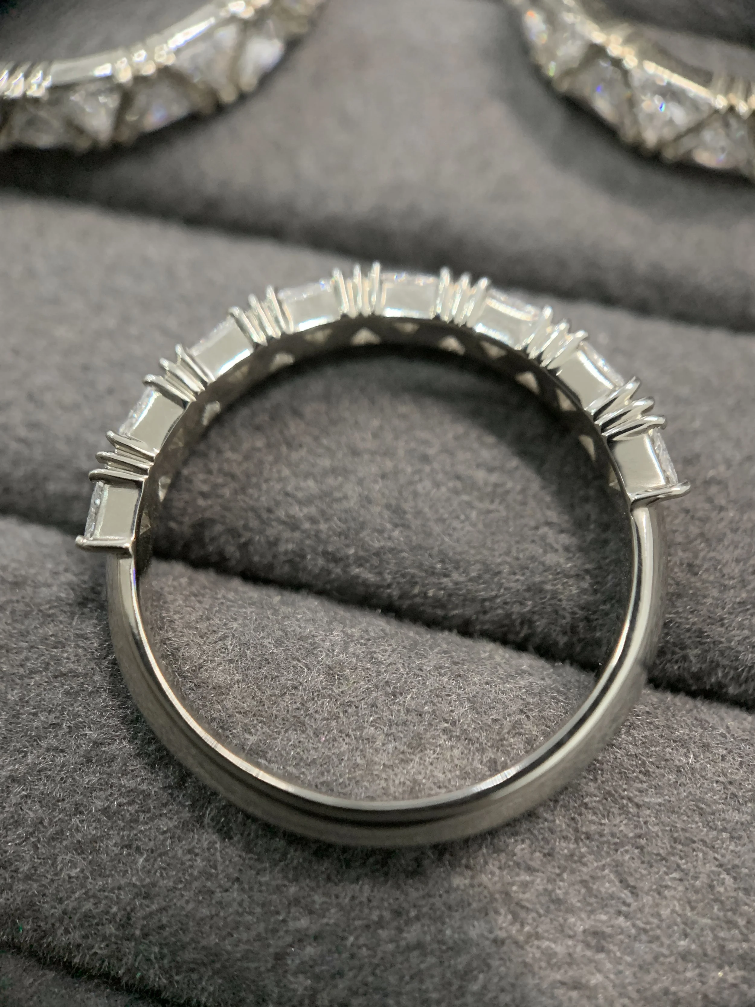 trifecta harmony ring, triangle diamonds, trillion diamonds, gold, diamond, wedding band, handmade, ethically sourced diamonds, recycled gold, fine jewelry, Elliot Gaskin Jewelry, New York City