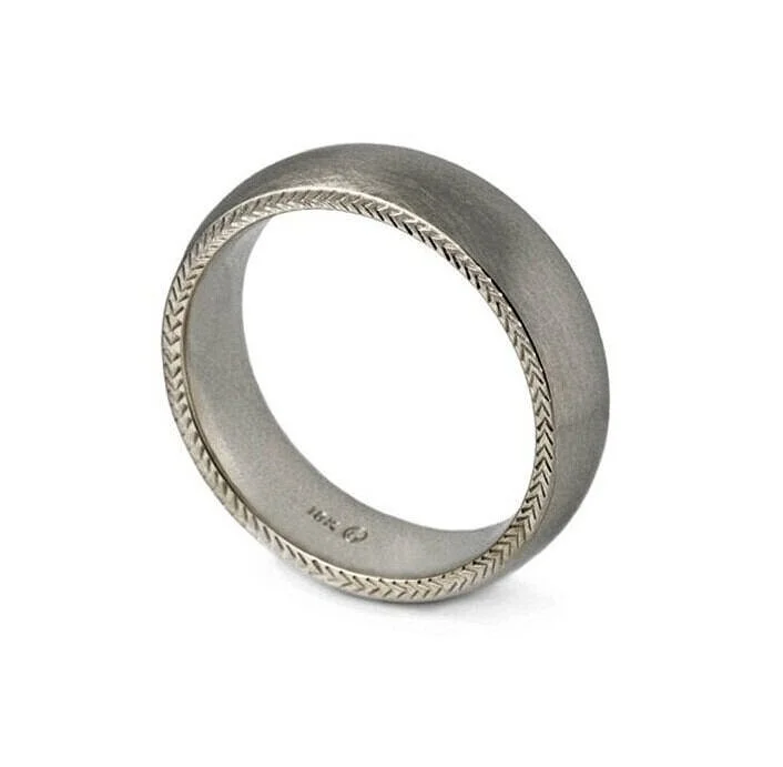 chevron engraved band, wide band, hand engraved, hand engraved band, dome band, gold, recycled gold, matte finish, wedding band, fine jewelry, handmade, Elliot Gaskin, New York City, jewelry