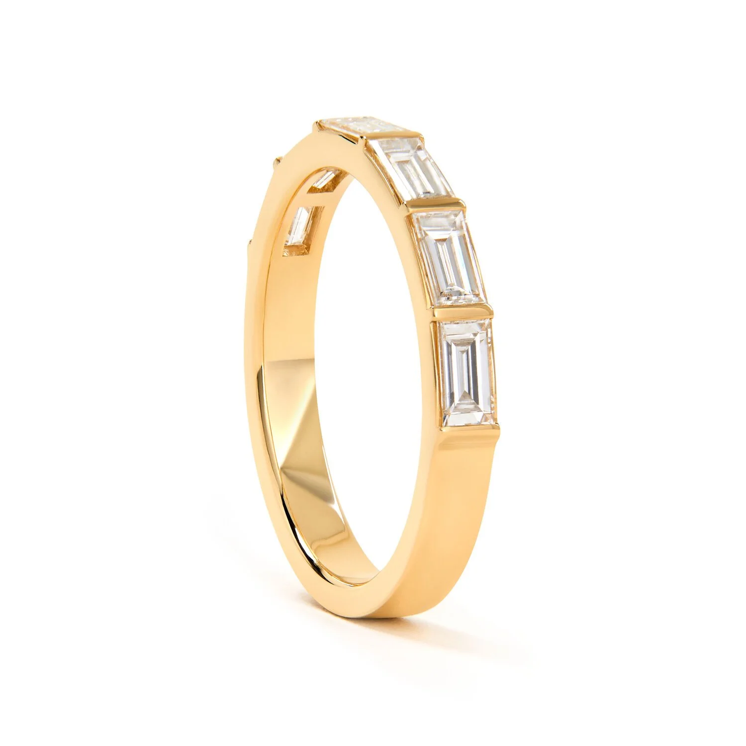 Luxe baguette diamond ring, baguette ring, half eternity, baguette diamonds, gold, recycled gold, fine jewelry, handmade jewelry, wedding band, Elliot Gaskin, jewelry, New York City