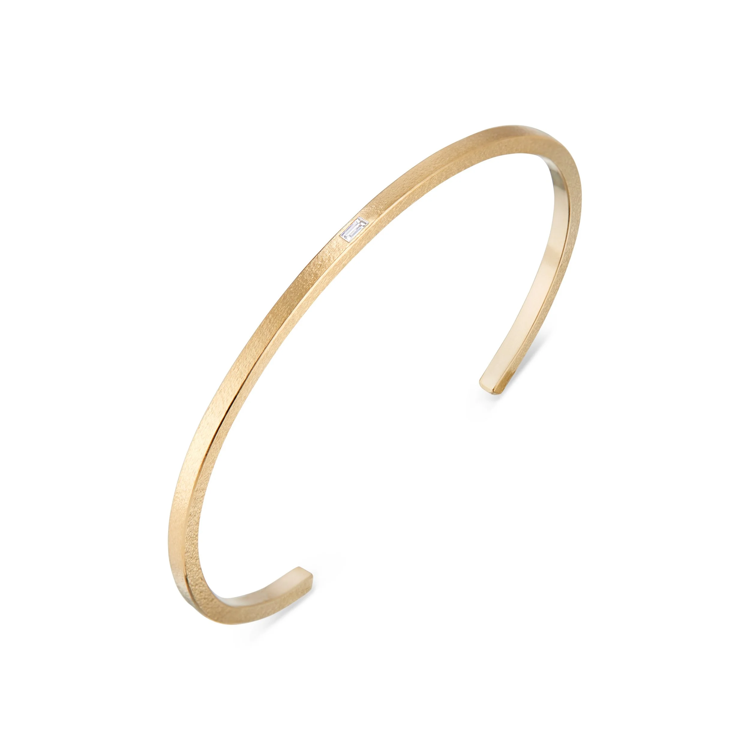 baguette diamond terracuff, gold cuff, gold and diamond cuff, baguette diamond, flush set, textured cuff, bracelet, recycled gold, Elliot Gaskin, New York City, fine jewelry, handmade, jewelry