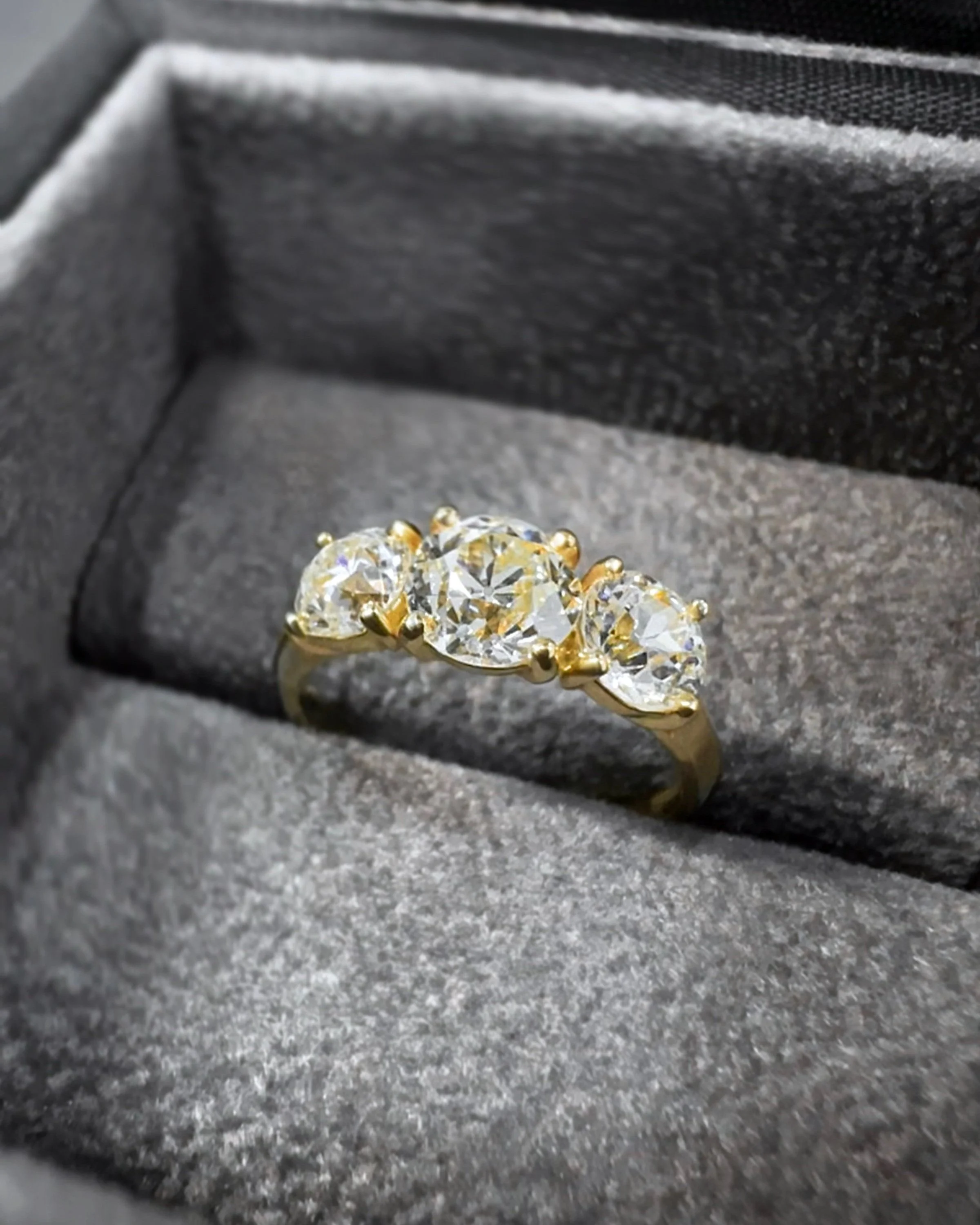 Three stone ring, Elliot Gaskin Jewelry, vintage diamond, trilogy ring, vintage diamonds, engagement ring, diamond ring