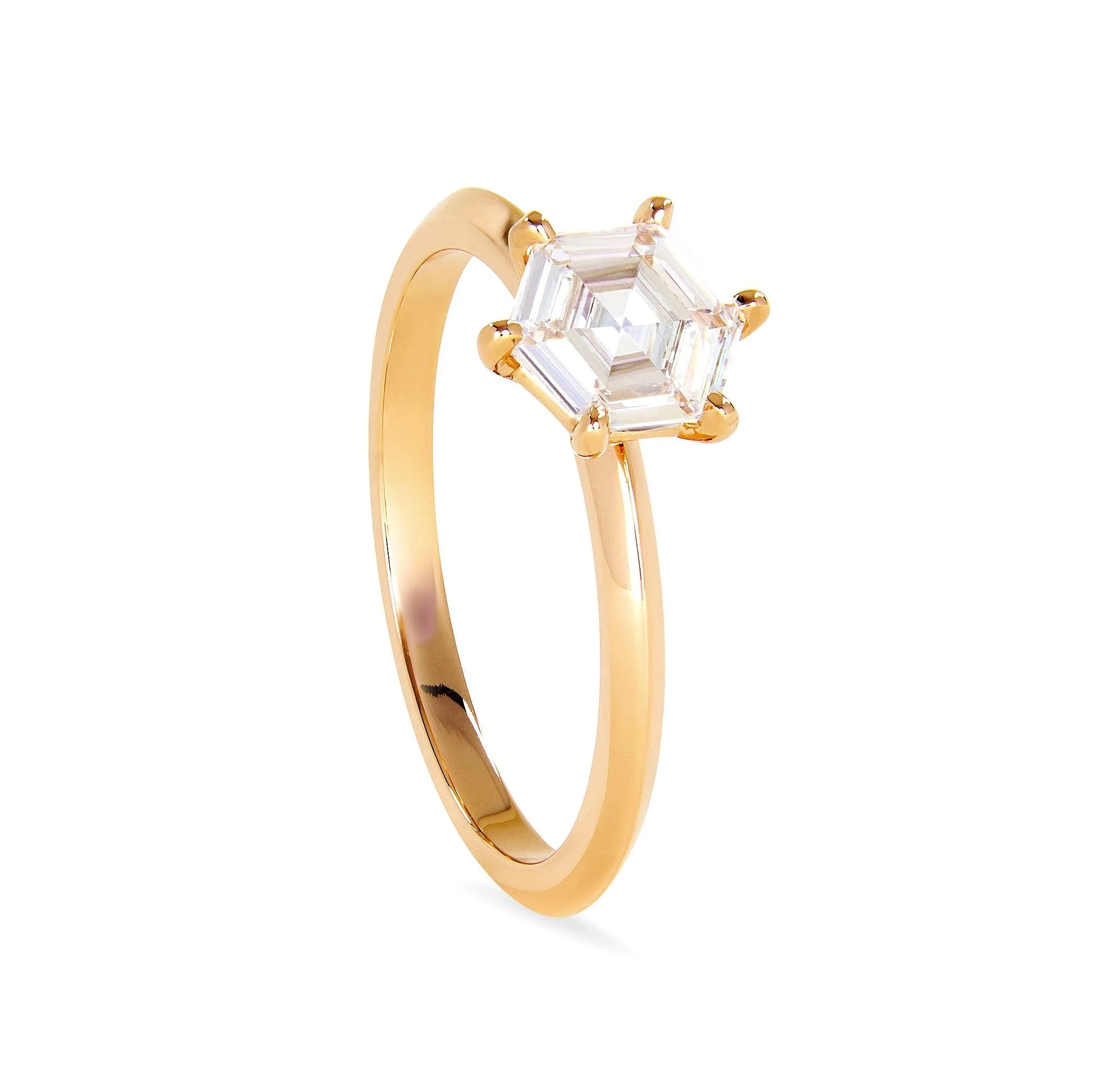 Elliot Gaskin, hexagon diamond solitaire, hexagon diamond, solitaire ring, step-cut hexagon, hexagon jewelry, fine jewelry, handmade jewelry, jewelry, New York City, 1ct diamond solitaire