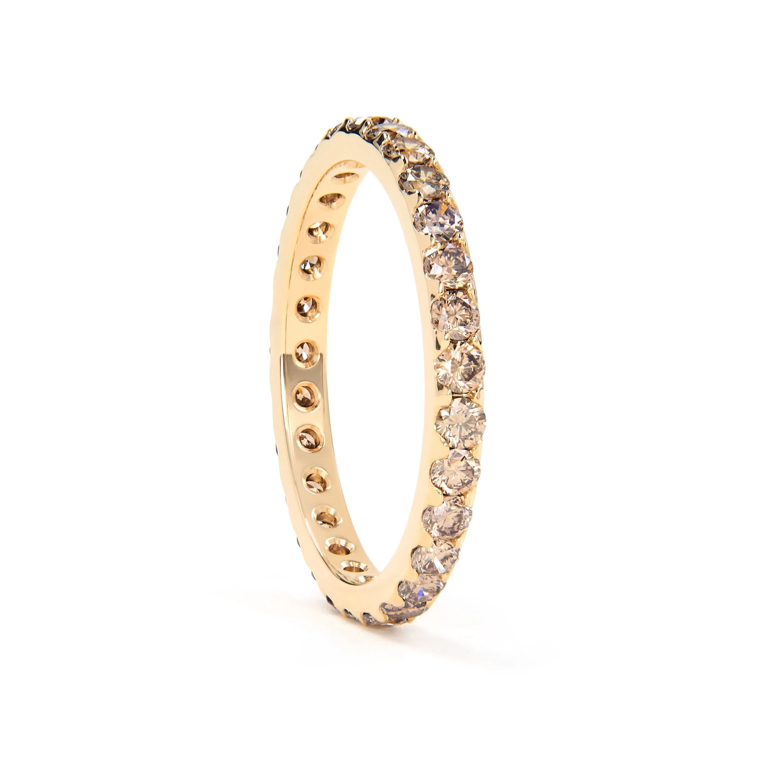 champagne diamond eternity ring, full eternity, diamond eternity band, champagne diamonds, gold, recycled gold, wedding band, fine jewelry, handmade jewelry, jewelry, Elliot Gaskin, New York City