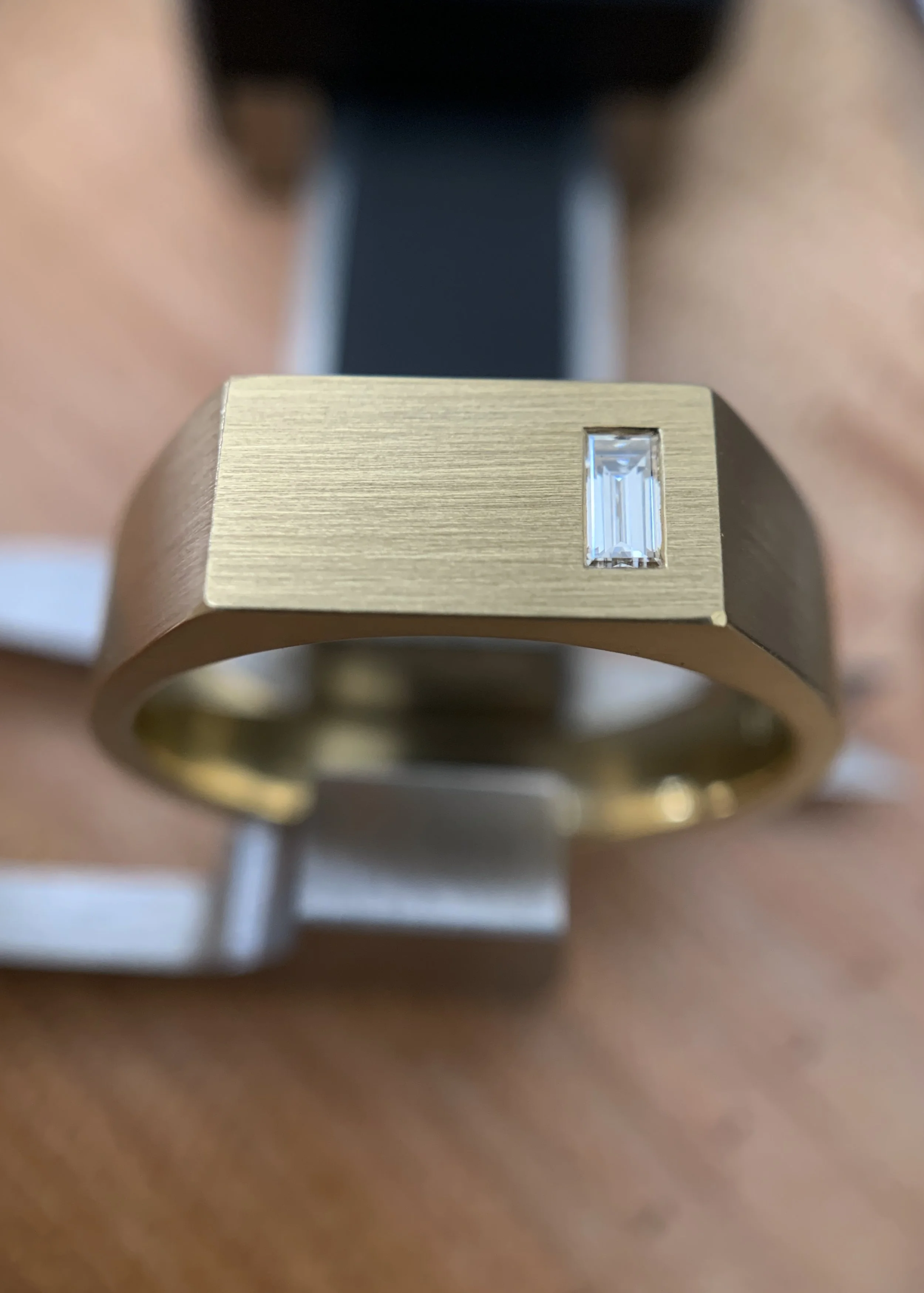 Signet ring, Elliot Gaskin Jewelry, handmade jewelry, men’s ring, pinky ring, gold band, NYC Jewelry