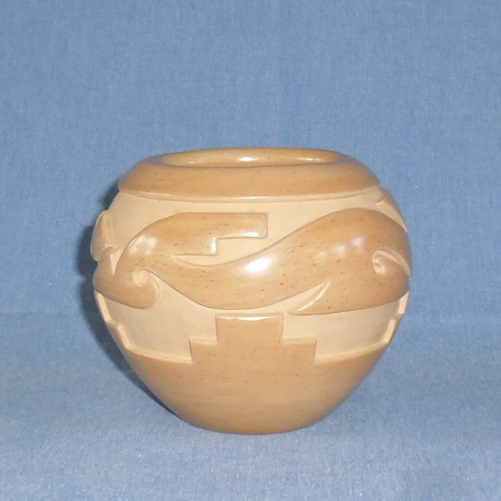 Golden Avanyu (Water Serpent) Design Bowl 4"H X 4-5/8" Dia $900.
