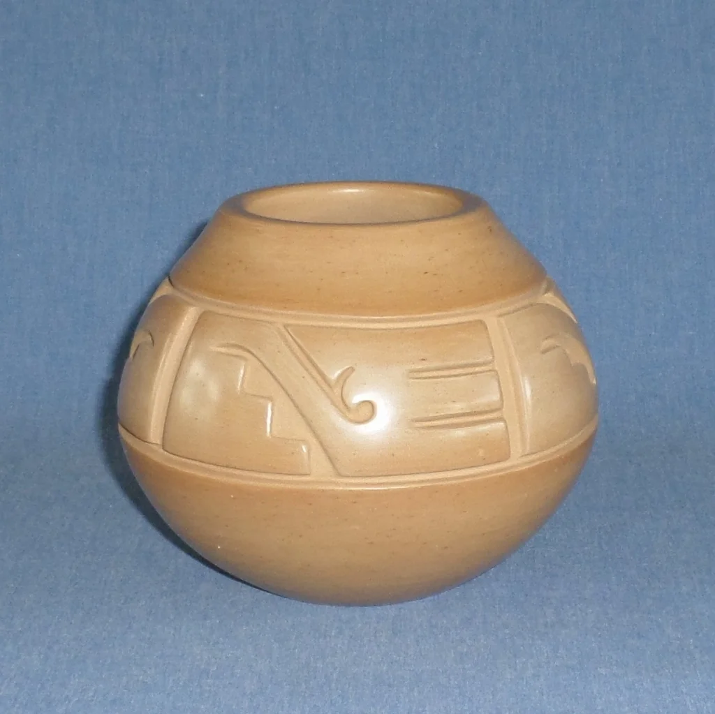 Golden Jar with Kiva Steps and Nature Designs 4-1/8" High X 5-1/8" Dia. $1,000