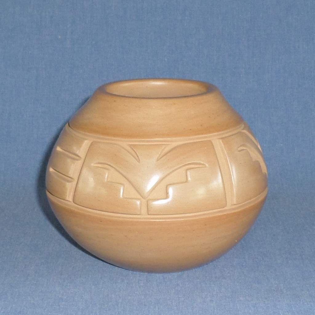 Golden Jar with Kiva Steps and Nature Designs 4-1/8" High X 5-1/8" Dia. $1,000