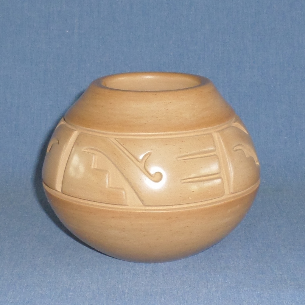 Golden Jar with Kiva Steps and Nature Designs 4-1/8" High X 5-1/8" Dia. $1,000