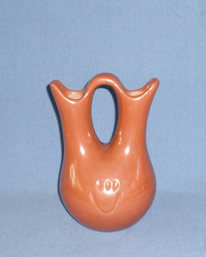 Red Wedding Vase with Bear Paw Design c. 1950 9-3/4" H X 6-1/2 W (across spouts) SOLD