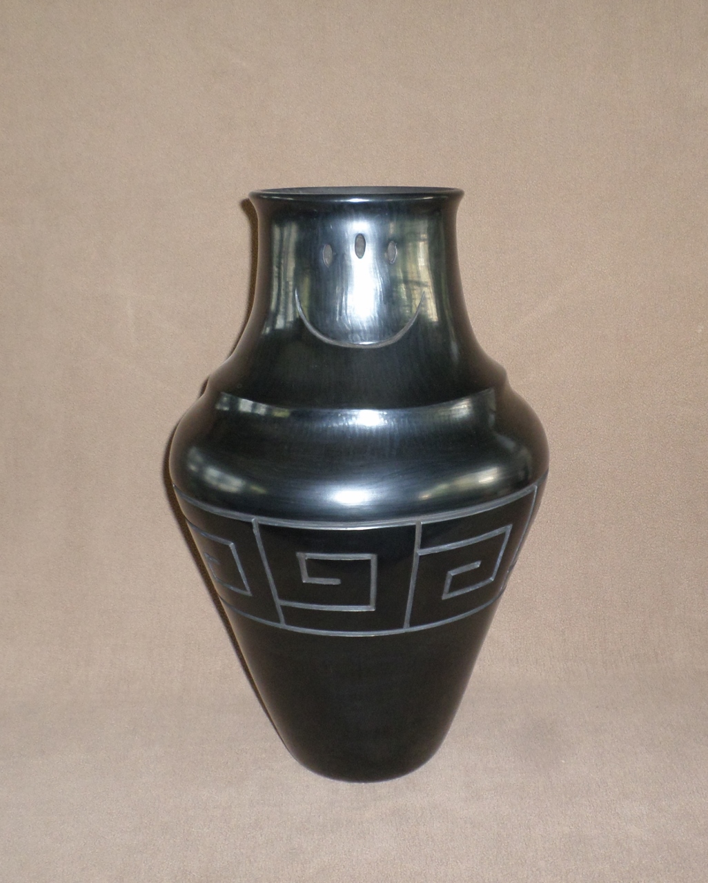 Black Water Jar with Rainbow Band, Bear Paws and Walking Bear Paw Designs 22" H X 13-1/4" Diameter SOLD