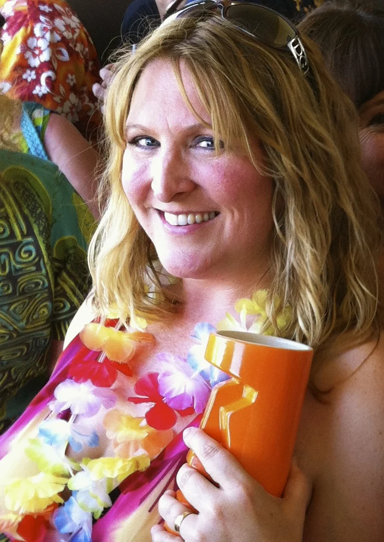 Kalani holding her favorite mug "Big Orange Richard"