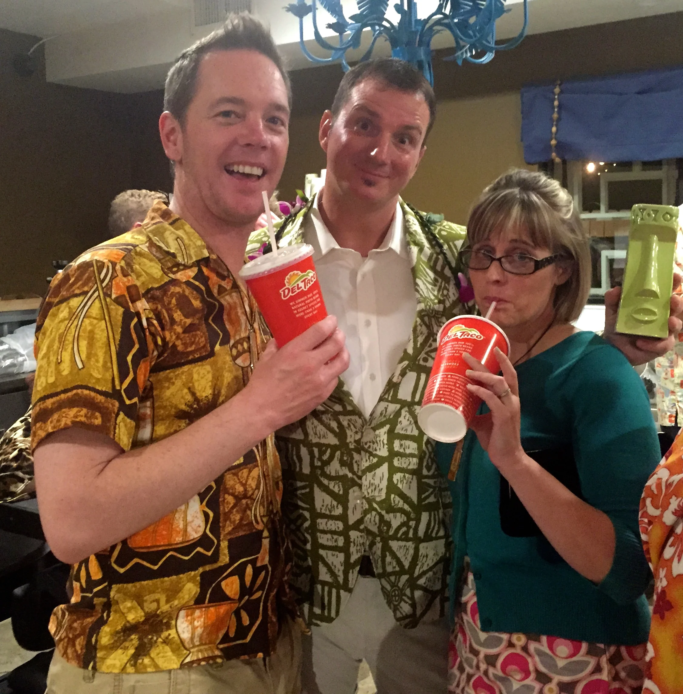 Sunshine, Rory Snyder and Starshine pose with our classy Del Taco beverages. You can't go wrong with Del Taco for after drinking snacks and hydration. 