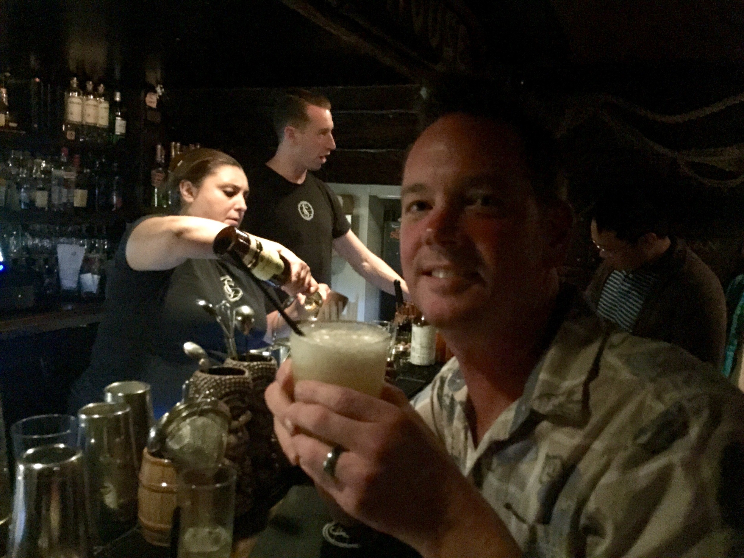 Melissa is mixing another tiki drink masterpiece at Smugglers Cove