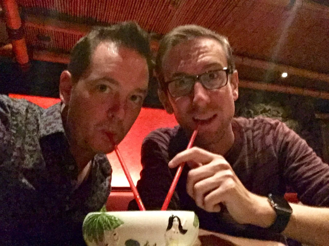 Sunshine and Fiancee sip a Zombie bowl at the Tonga Room within the Fairmont Hotel San Francisco