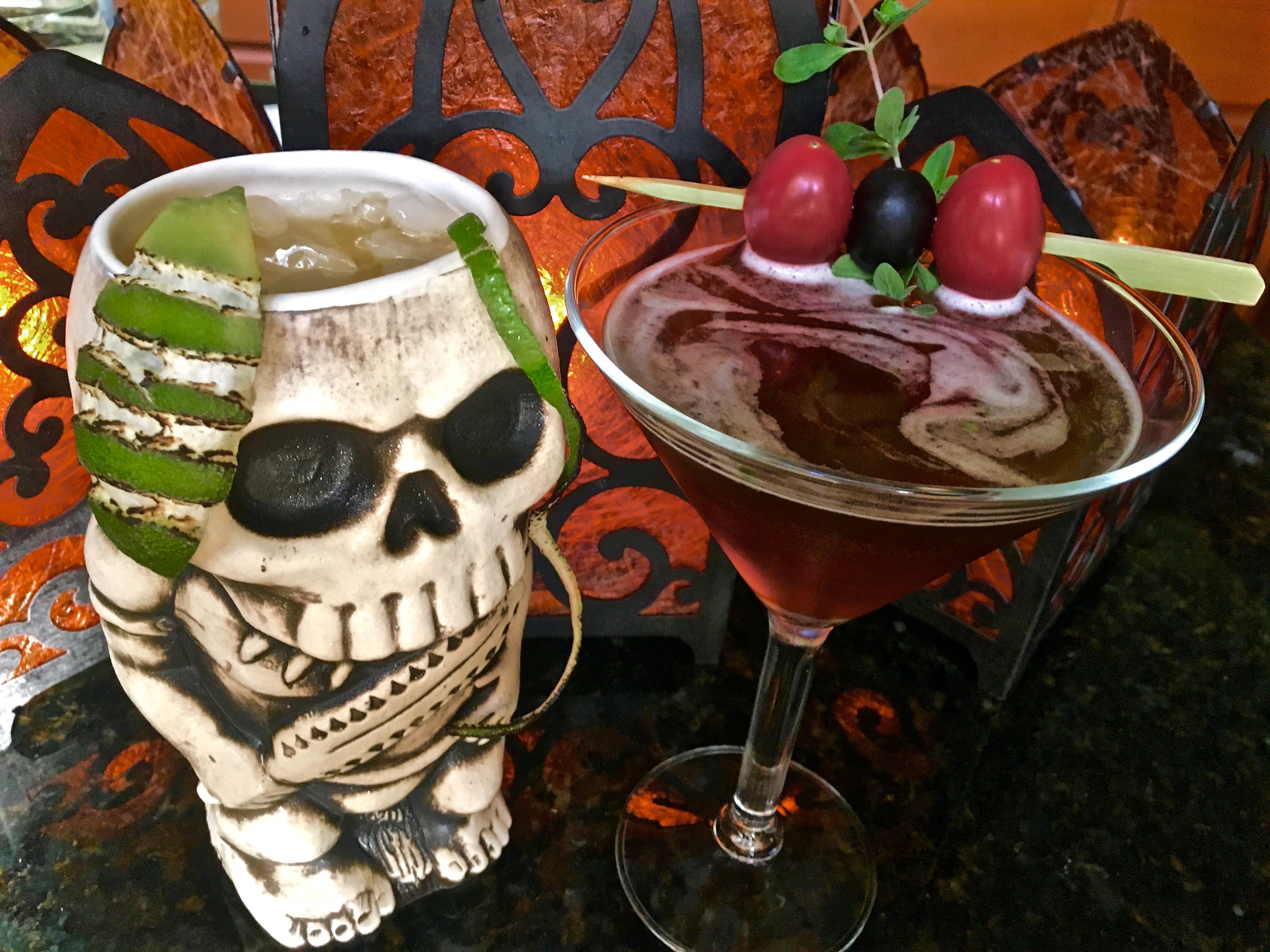 From Left: Voodoo Kiss, Black Sapphire Gin Martini (recipes on the podcast)