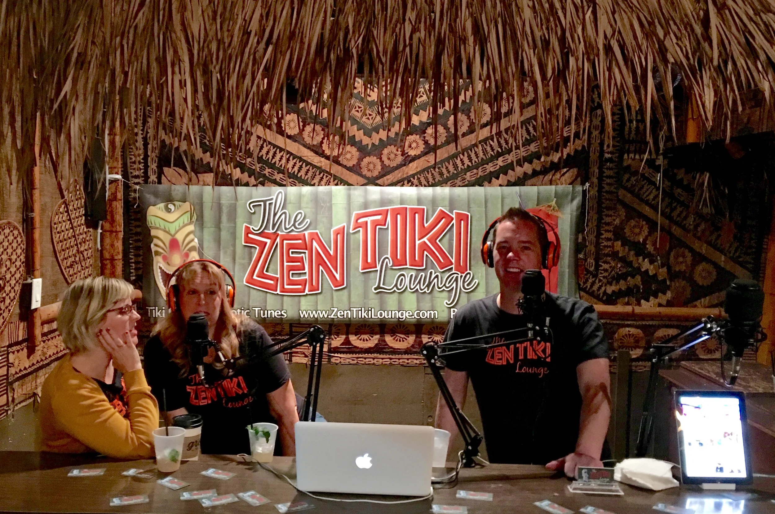 Starshine, Kalani and Sunshine behind the bar at Don the Beachcomber recording a very festive podcast. 