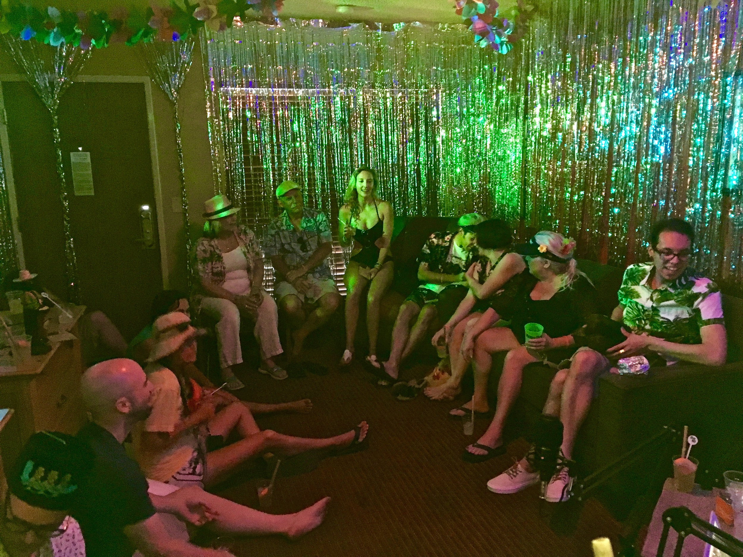 Our shimmery hotel suite filled with our favorite fans and podcast listeners. Playing Whats in Kalani's Bra?