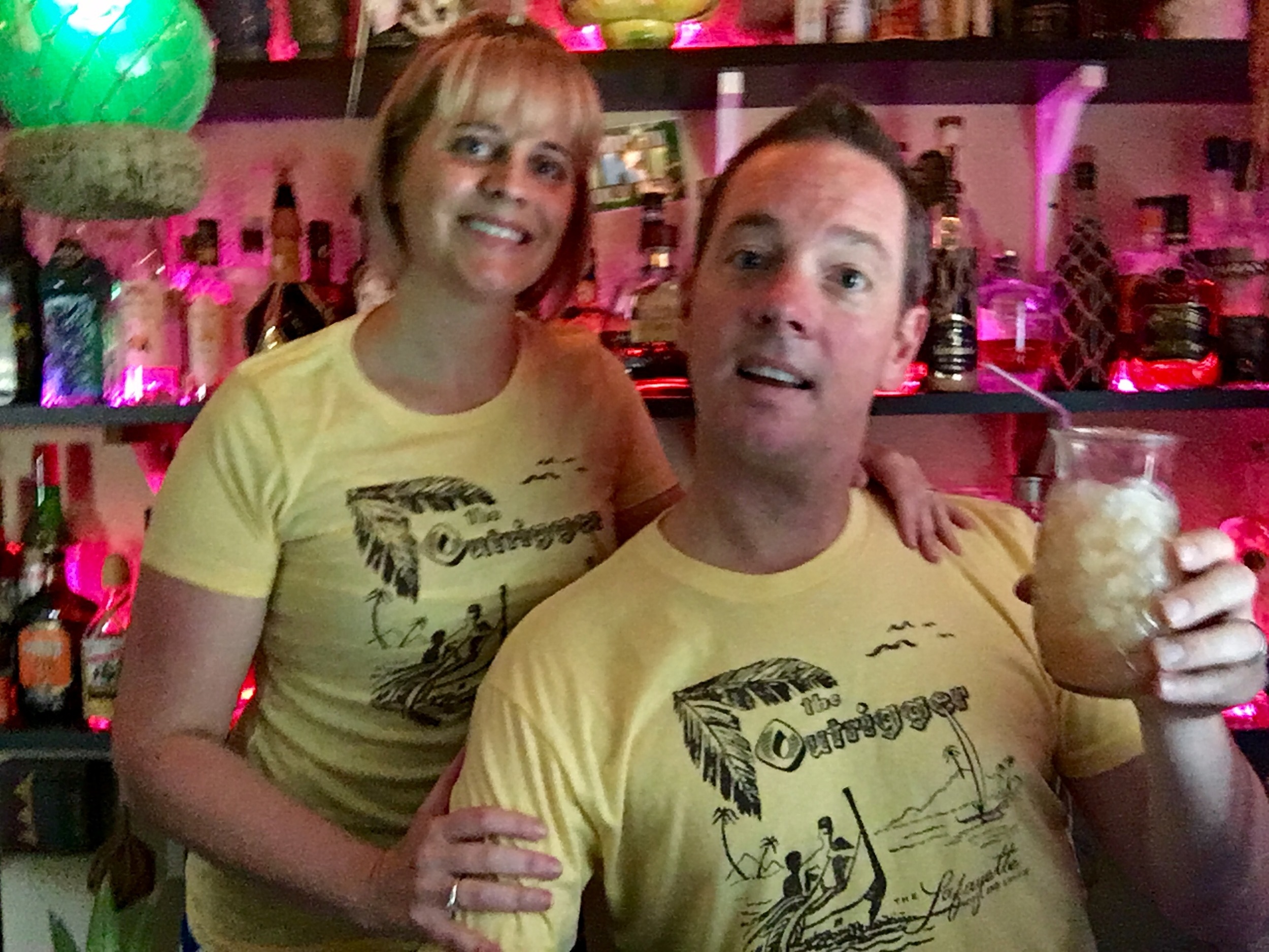 Starshine and Sunshine showing off the latest t-shirt from Tiki Bar T-Shirt Club. Vintage designs from the old tiki bars and lounges we all miss. www.tikibartshirtclub.com