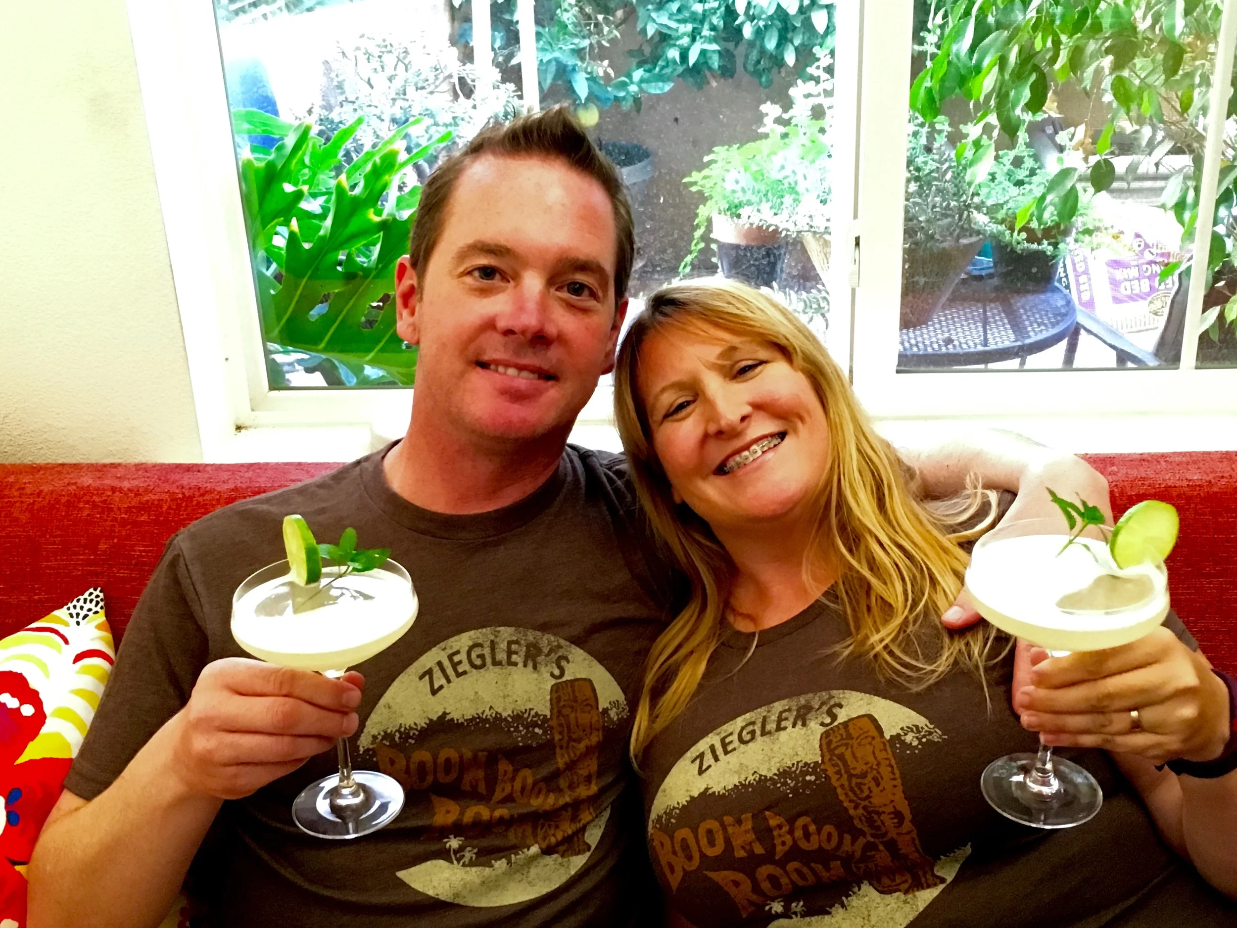 Sunshine and Kalani enjoy Pineapple Freesia and show off their latest shirts from Tiki Bar t-shirt Club