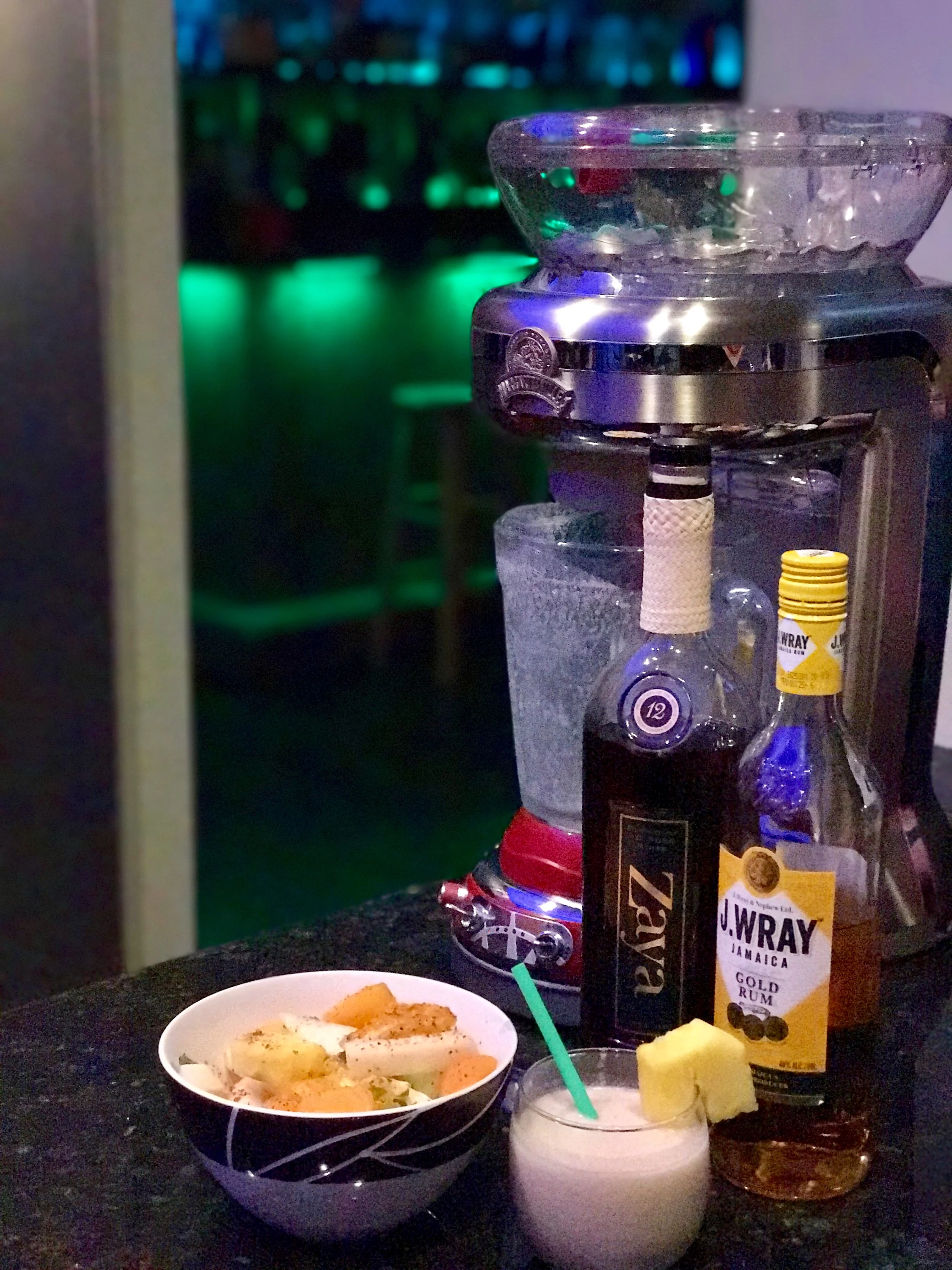 Above from left to right: Jicama Melon Salad, Lola's Copacabana Piña Colada (we added Zaya and J. Wray rums)
