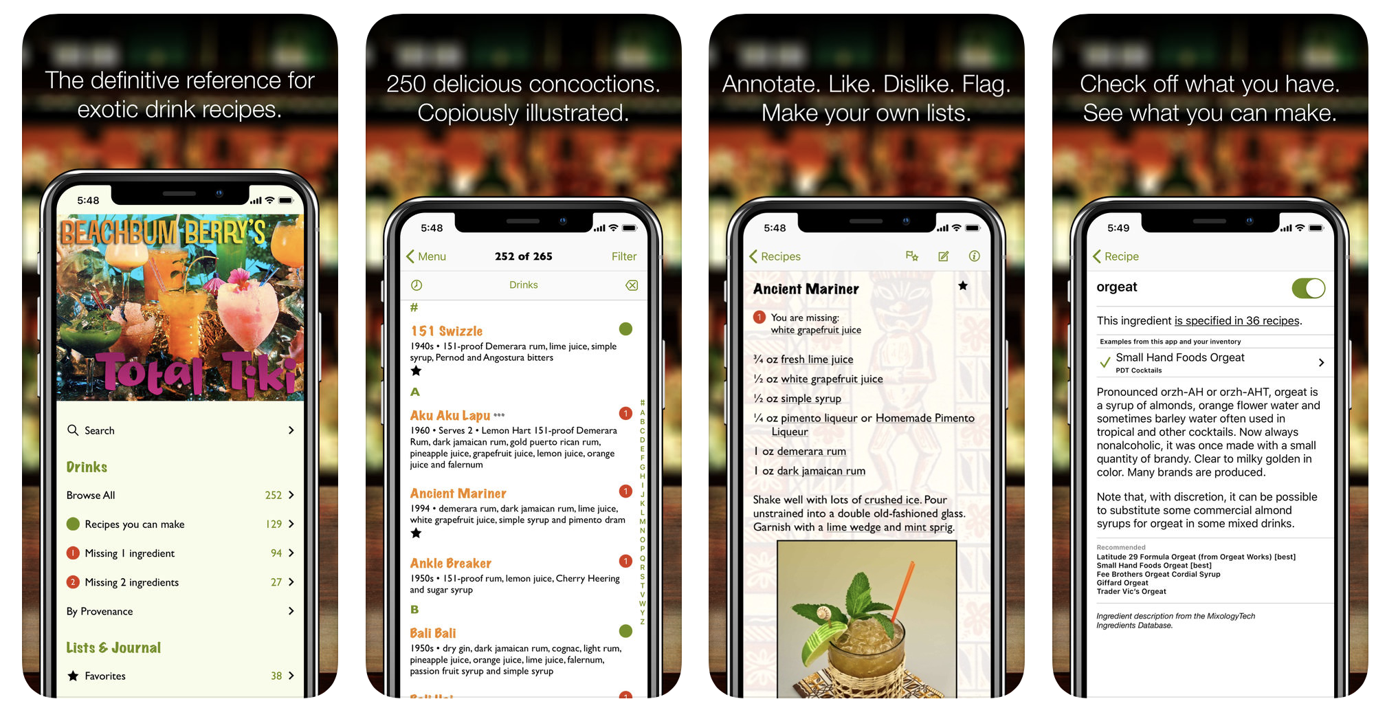 Mentioned above the Total Tiki app by Beachbum Berry is the best $10 you will ever spend on a cocktail app.