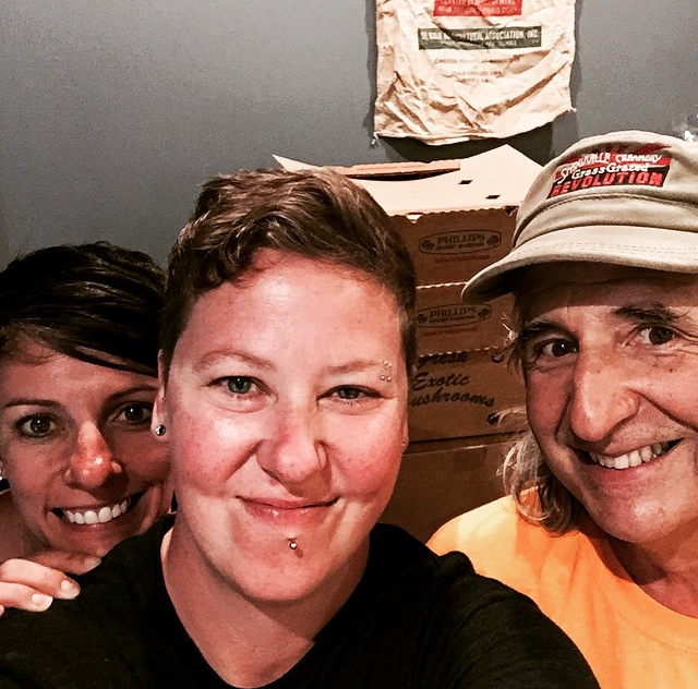 Jen & Anne with Kip from Green Edge Farms. He supplies us with eggs, herbs and mushrooms among other delicious produce.