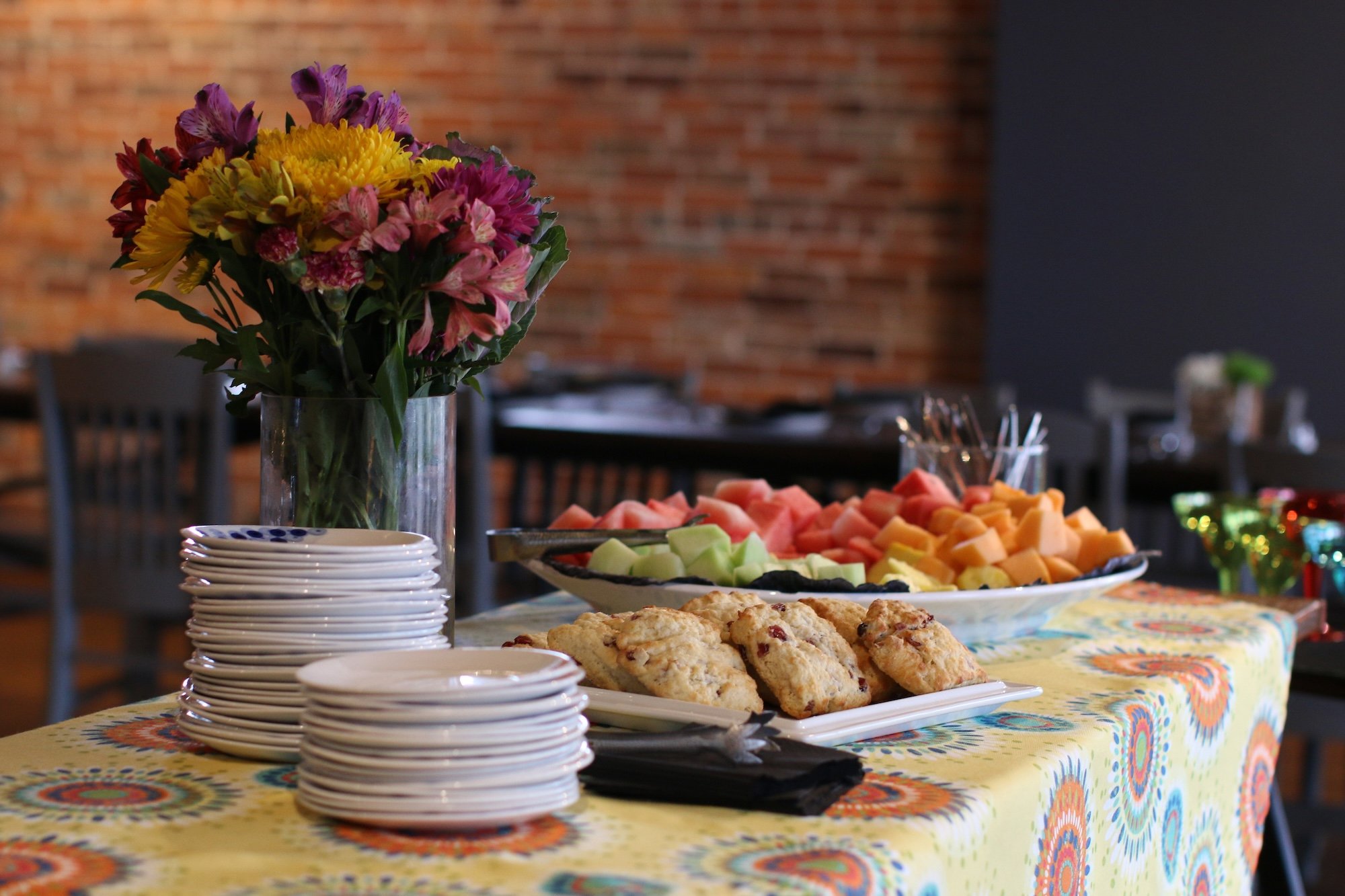 Corporate event space with food on a table for snacks.JPG