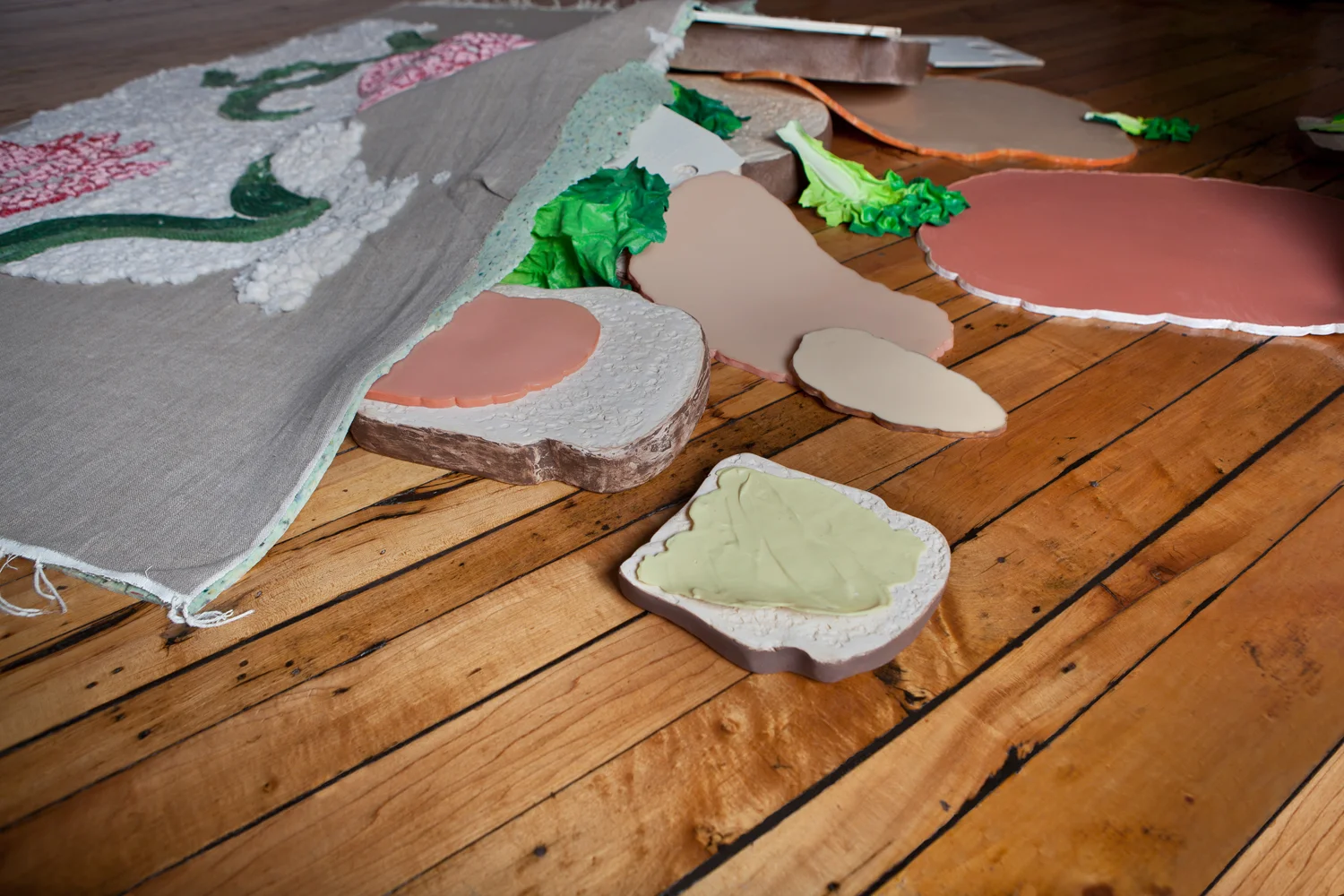 All I Can See Is A Hidden Mess Sculpture detail 2013 2' x 10' x 10' Plaster, foam, spray paint, cast rubber, plywood, linen.