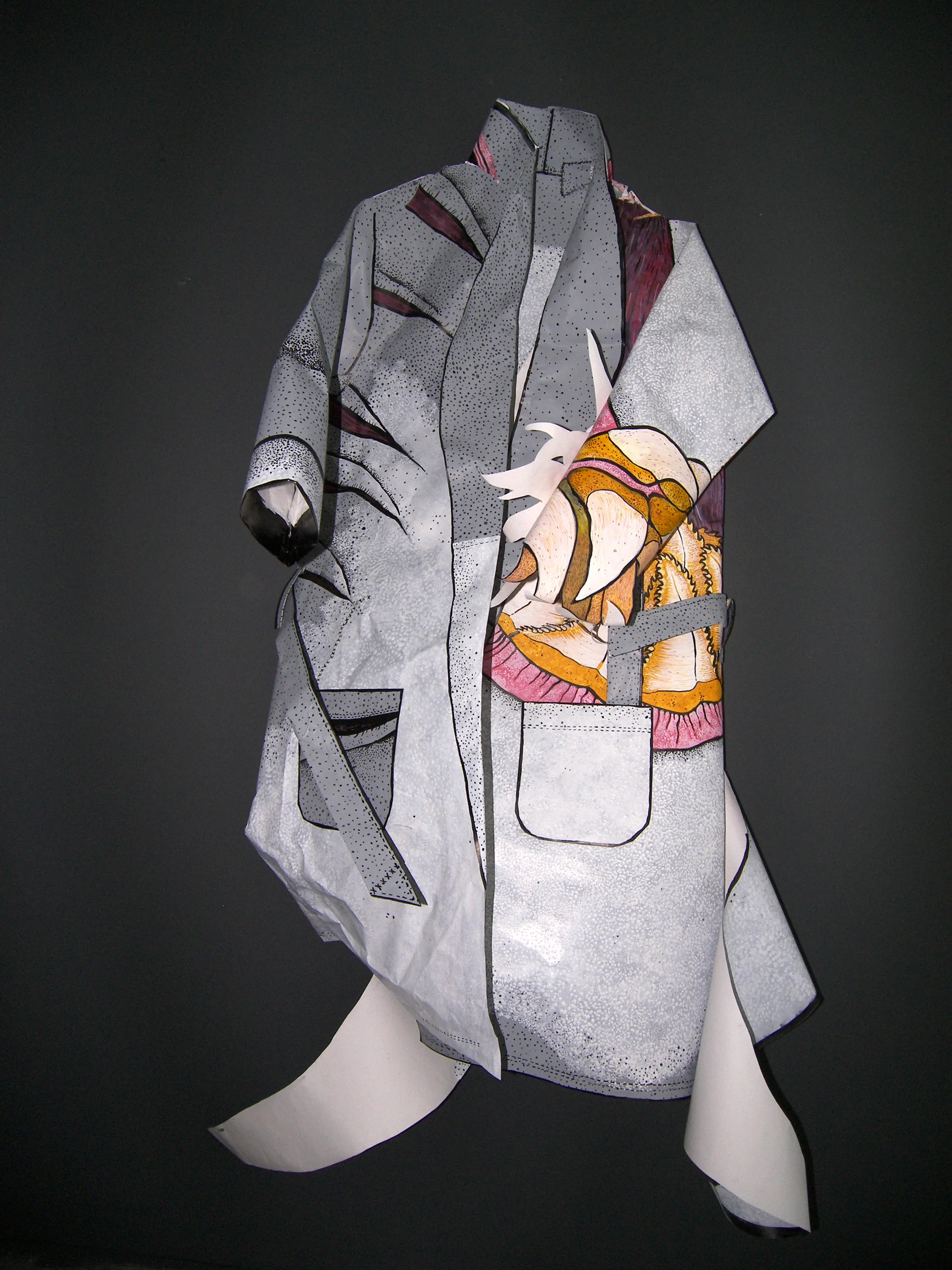 Shark Attack Sculpture (Bathrobe) 2009 4' x 6' x 2' Ink, PVA and latex paint on paper.