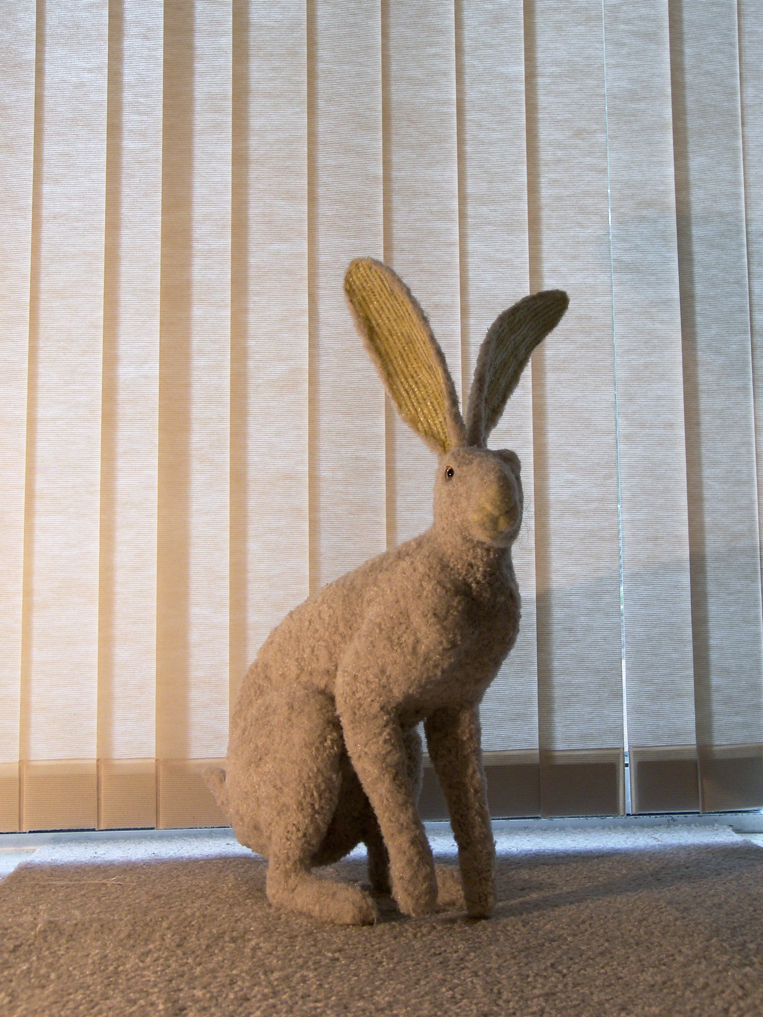   Carpet Hare In Universal Beige   Sculpture &nbsp; &nbsp; &nbsp; &nbsp; 2007  21" x 18" x 32"  Blinds, carpet, foam, resin, latex rubber, acrylic paint, varnish. 