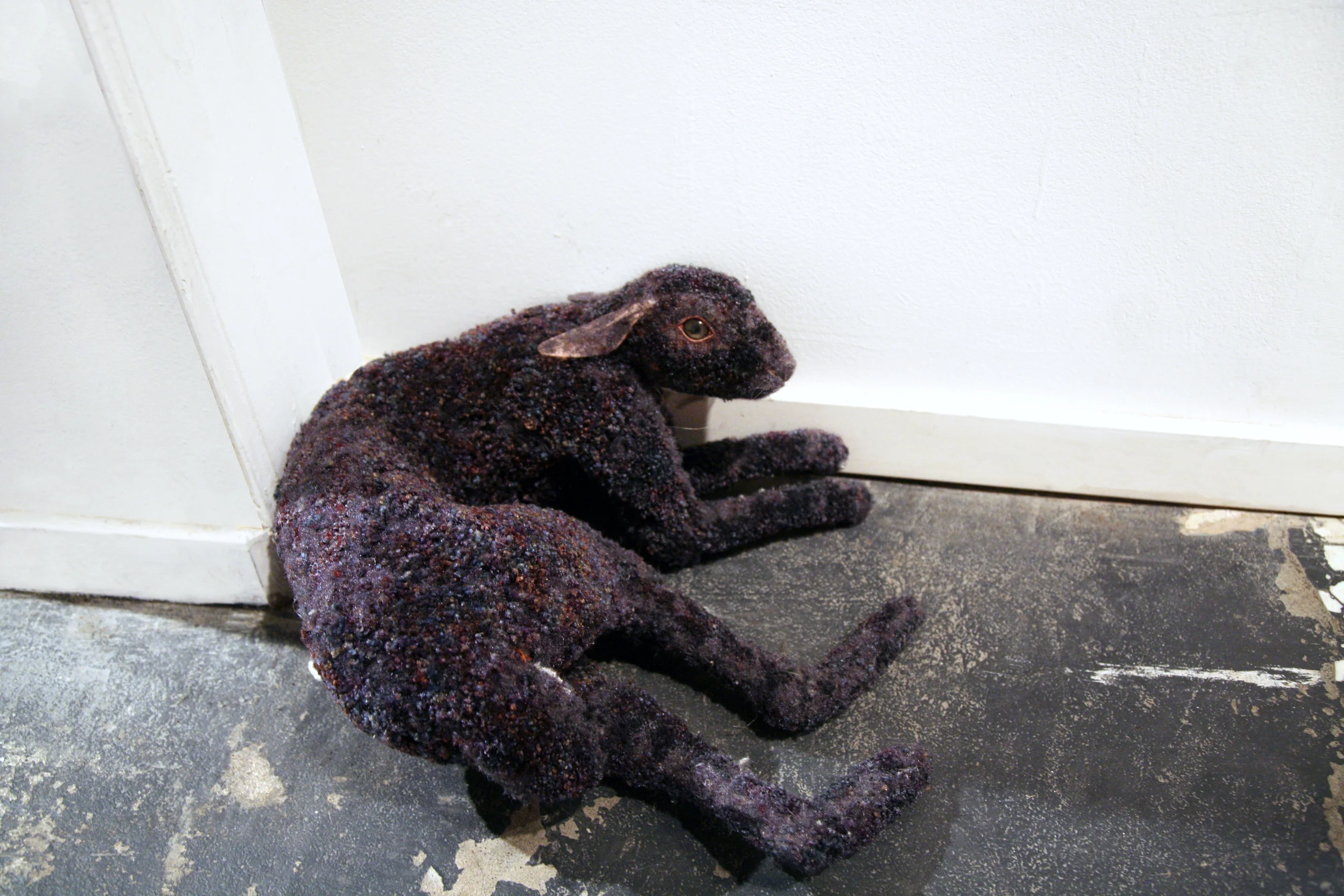 Urban Bunny Sculpture 2007 21" x 11" x 32" Carpet, foam, resin, latex rubber, acrylic paint, varnish.