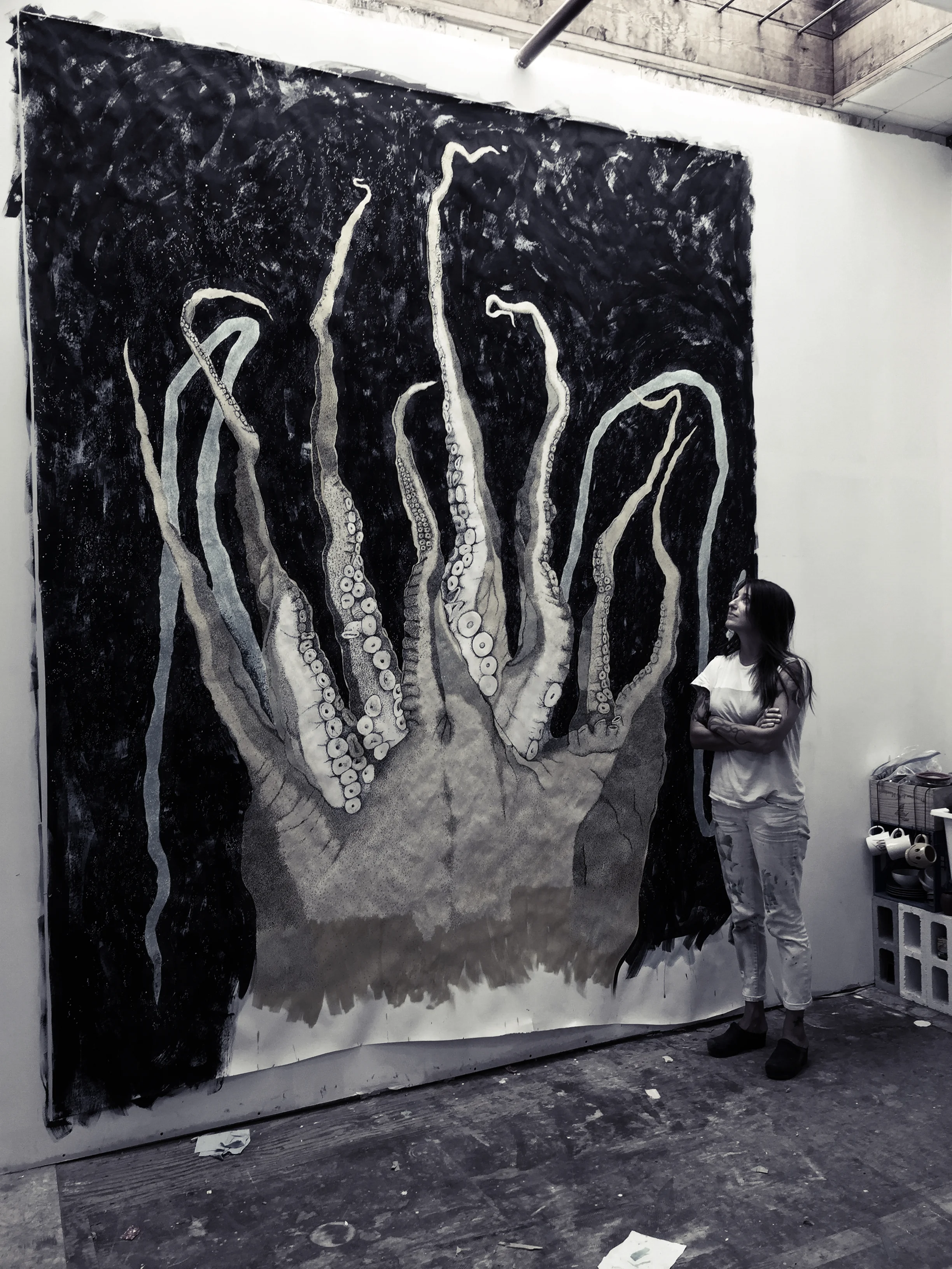     Artist with her work in progress&nbsp;    