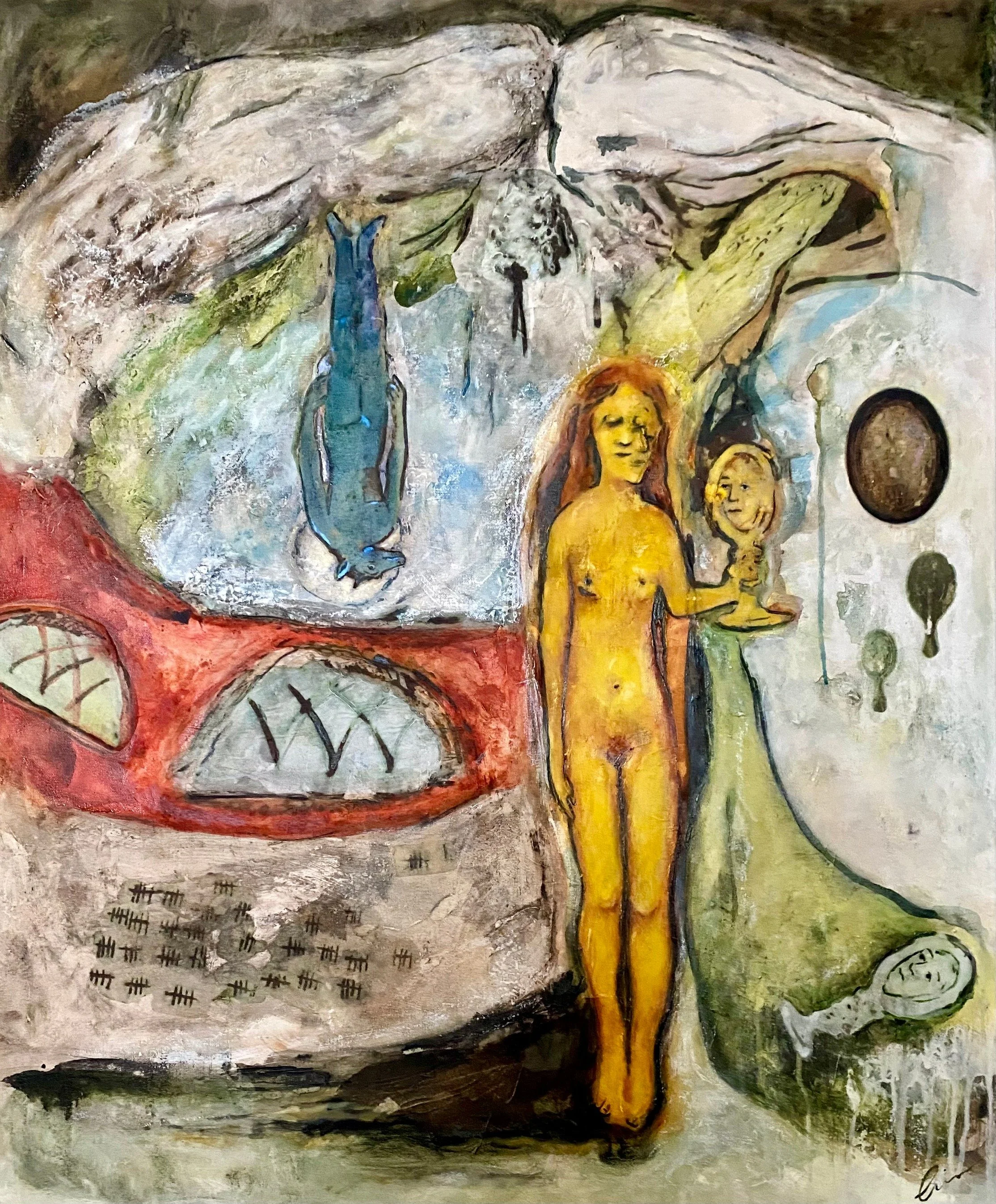   Obstacles  2024  36 x 30 inches  Oil painting with mixed media on canvas. 