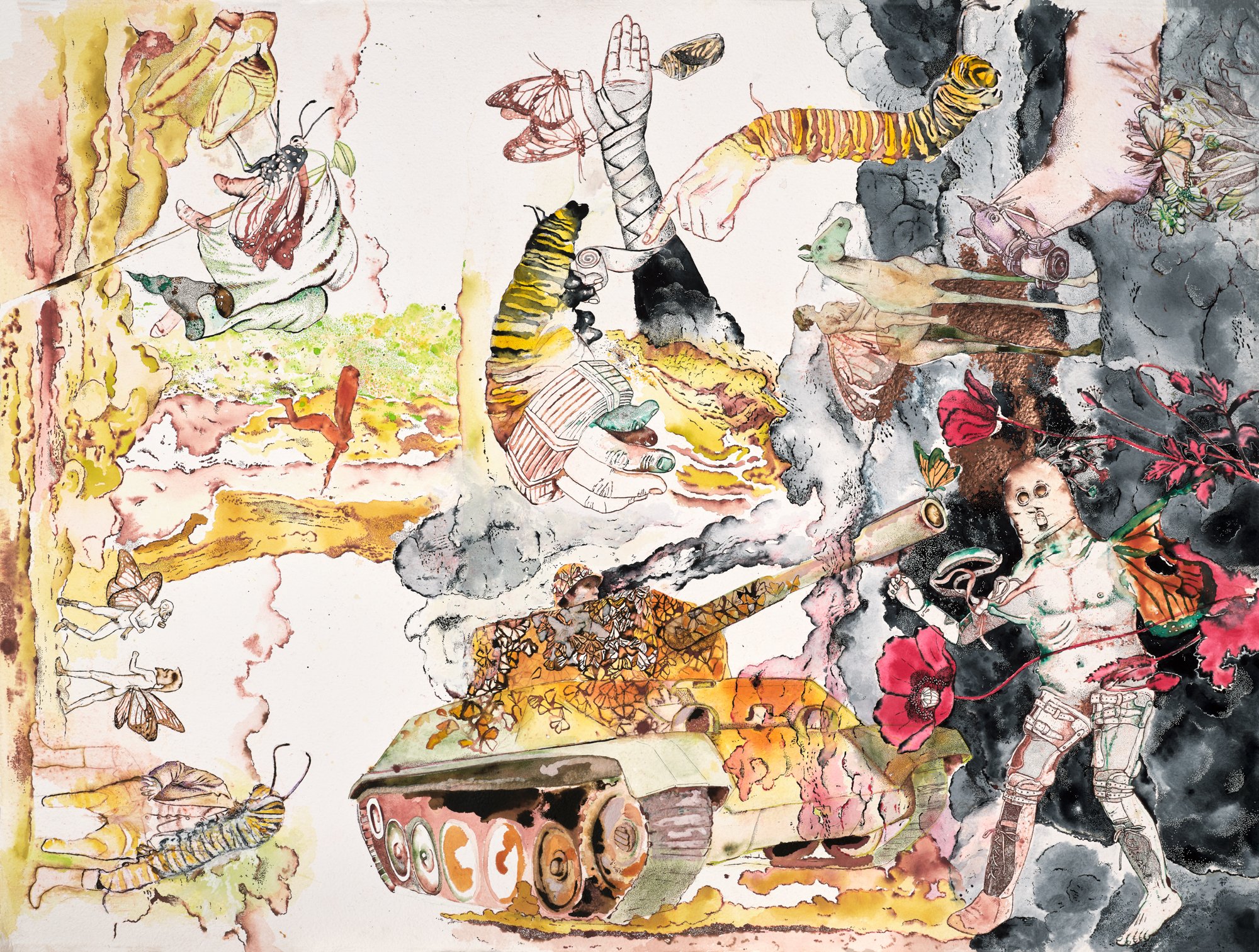   The Mask is the Face &nbsp; &nbsp; &nbsp; &nbsp; &nbsp; 2025  72" x 60"&nbsp;  Ink, pencil and watercolour on rag paper. 