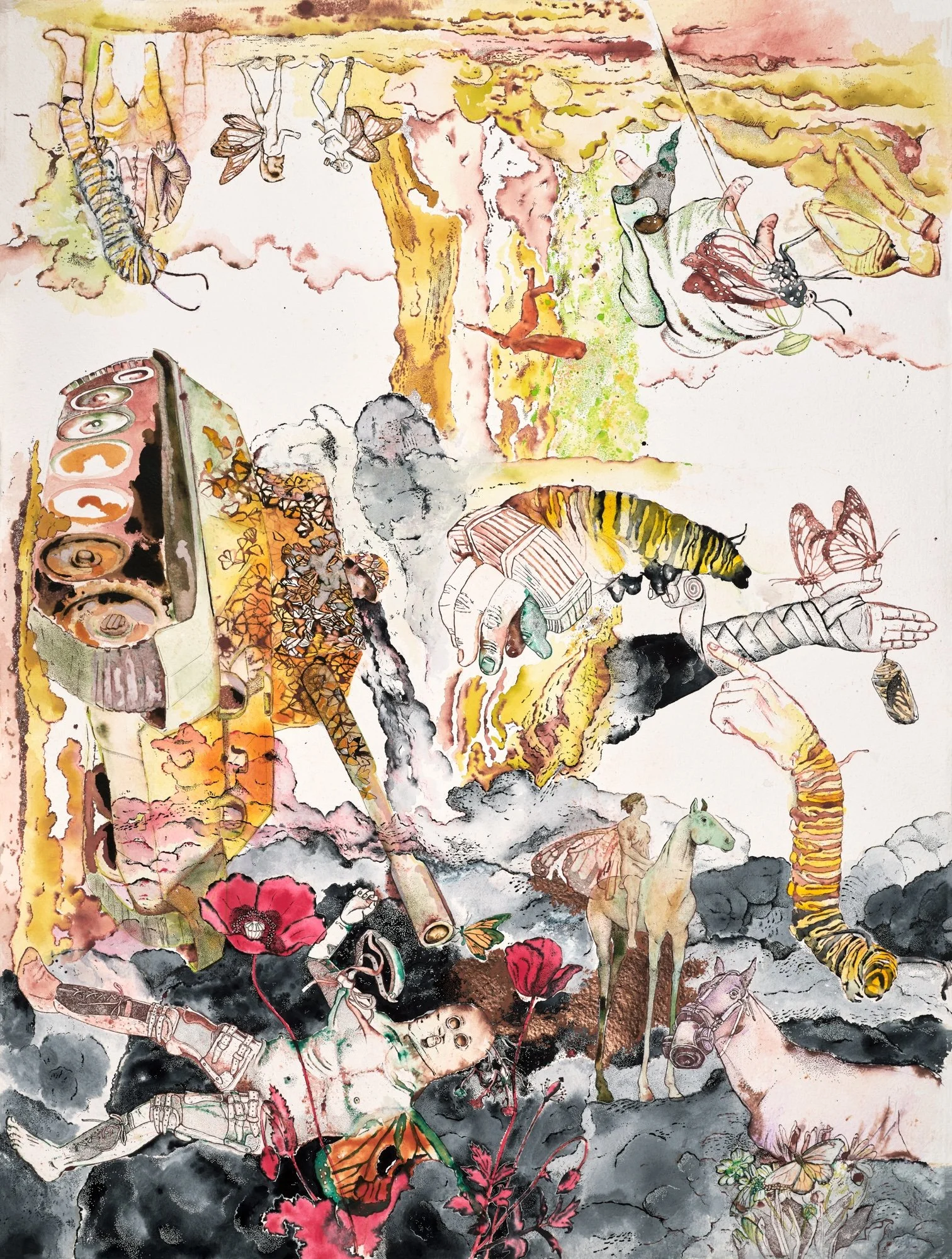   The Mask is the Face &nbsp; &nbsp; &nbsp; &nbsp; &nbsp; 2025  72" x 60"&nbsp;  Ink, pencil and watercolour on rag paper. 