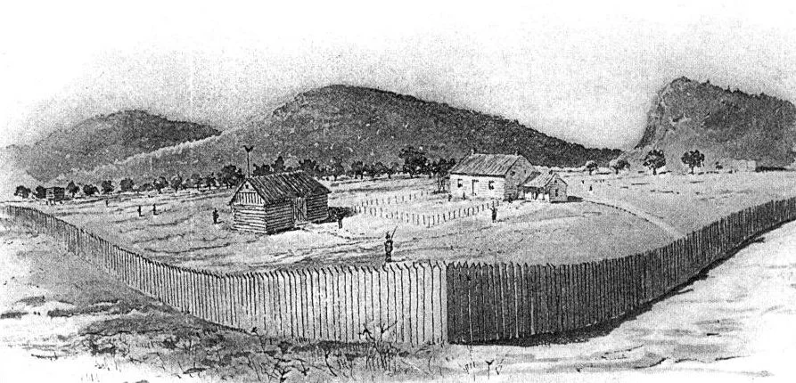 Middle Fort, or "Fort Defiance" by R.L. Adams from a sketch by R.A. Grider