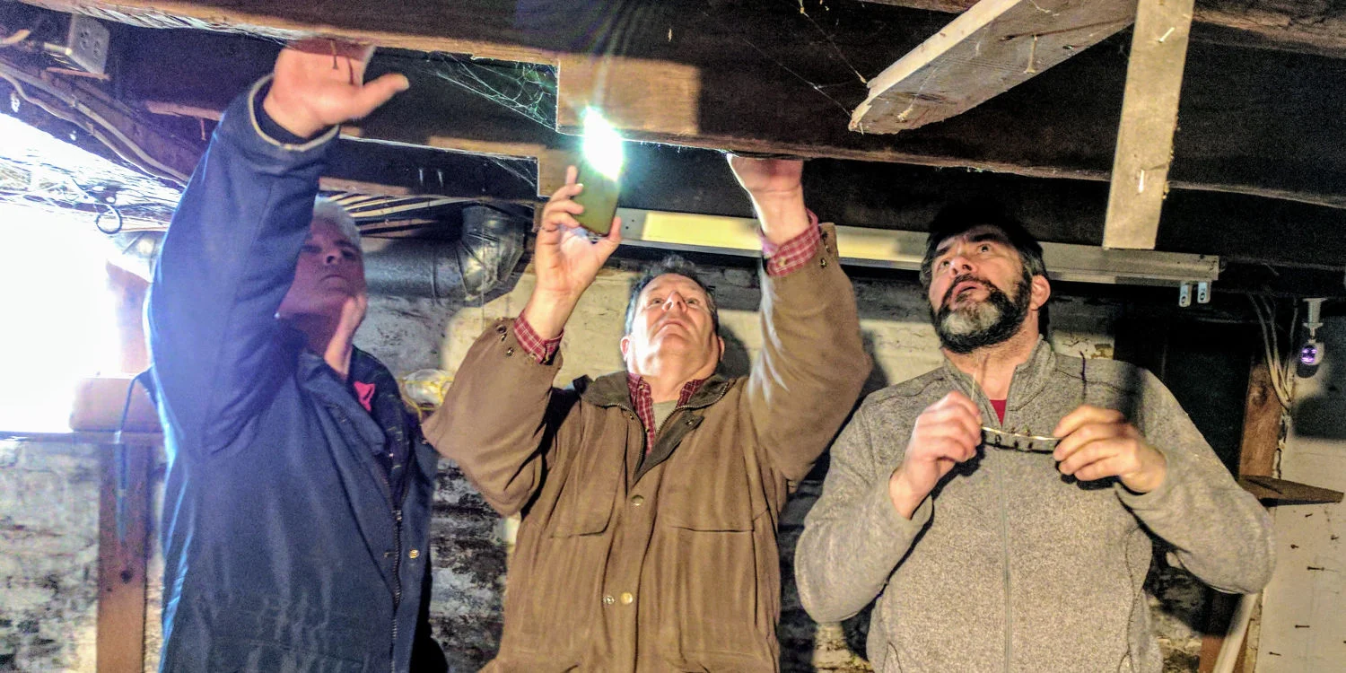 Heritage experts Chris Laverton, David Hobden and Tom Murison - determined to solve the puzzle of the early construction of the John Brown House