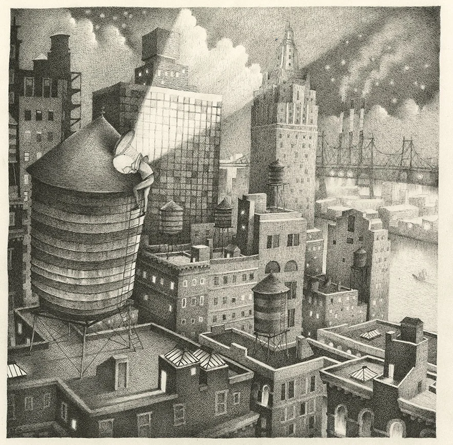 The Light Tower, New York - Ink pen drawing on paper - £575 framed in oak 