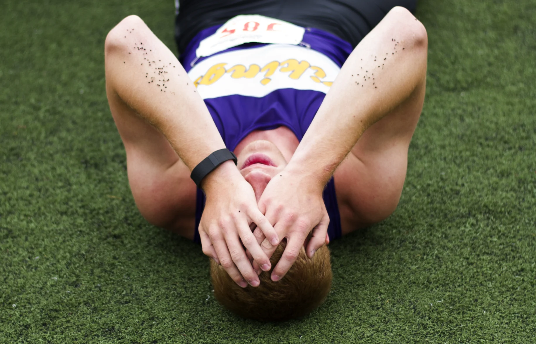  North Kitsap's Sean Crowell reacts to taking fourth place in the 2A 800m finals on Saturday, May 28, at Mount Tahoma High School in Tacoma. 