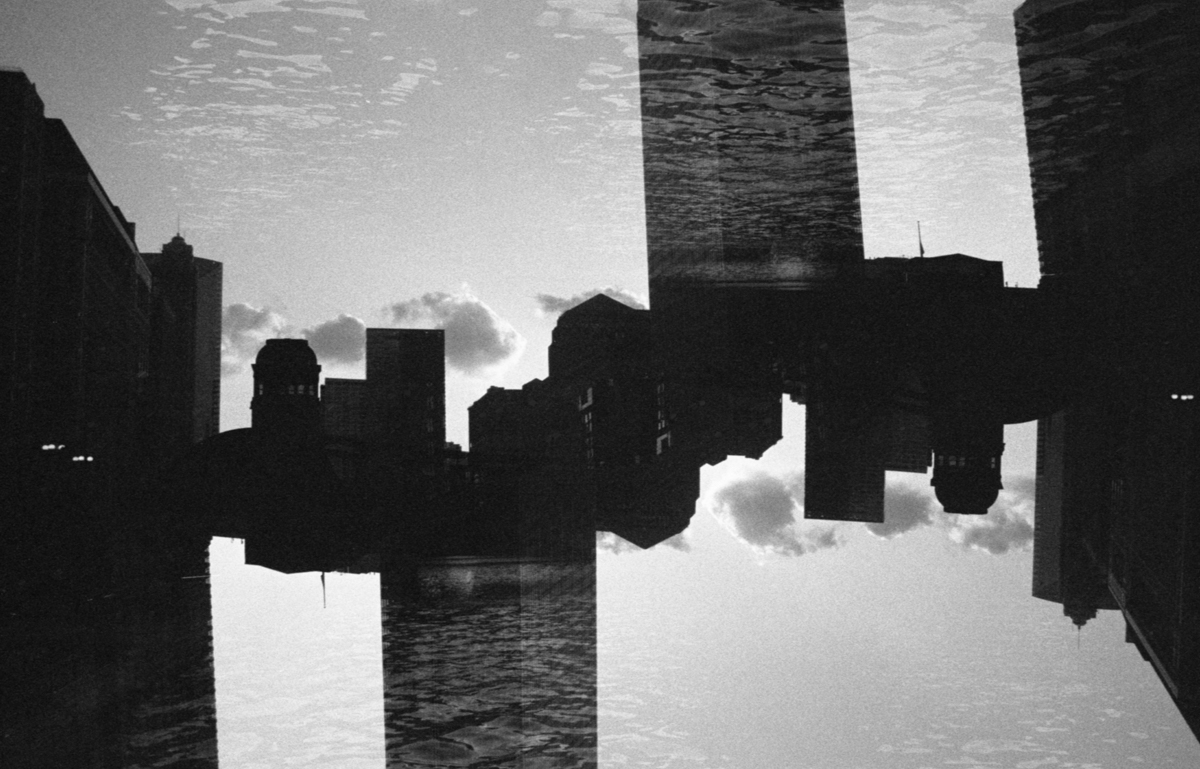 Chicago Riverwalk double exposure Ilford HP5+