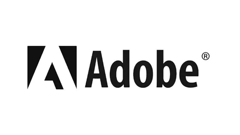 Black and white Adobe logo with stylized A and the word 'Adobe'