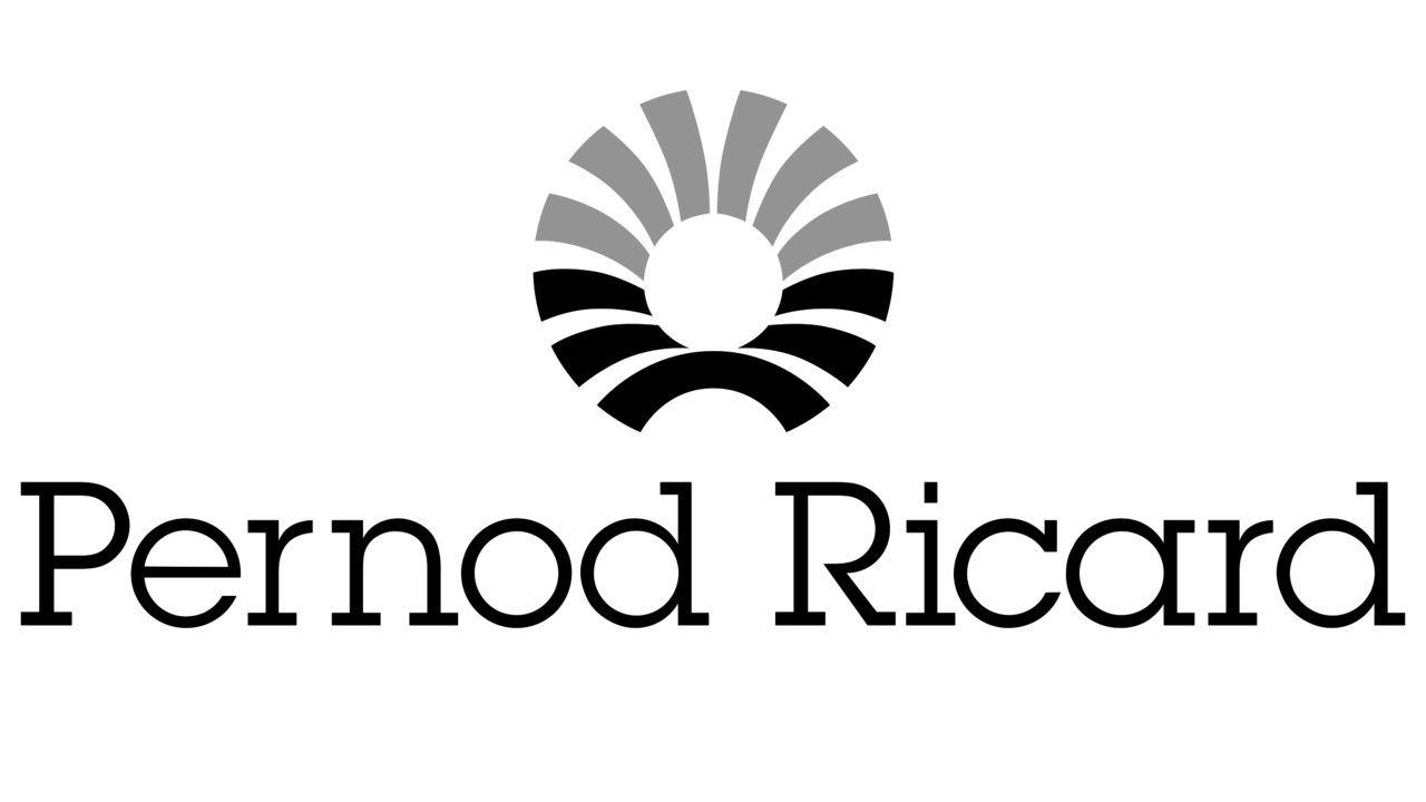 Pernod Ricard logo featuring a stylized, abstract sun or flower with gray and black segments above the company name.