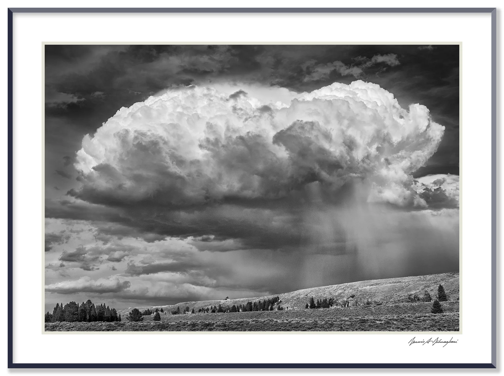 Storm Cloud - Schwabacher Landing - Near Jackson, Wyoming This remarkable cloud appeared quite suddenly and morphed into a nondescript shape just as quickly. As the cloud passed overhead, heavy rain poured across a vast swath of land. Note the single small tree (a black dot in this image) left of center and top of the distant ridge. The white spot adjacent to the tree is a parked SUV - The vehicle provides interesting gauge of scale for the image.