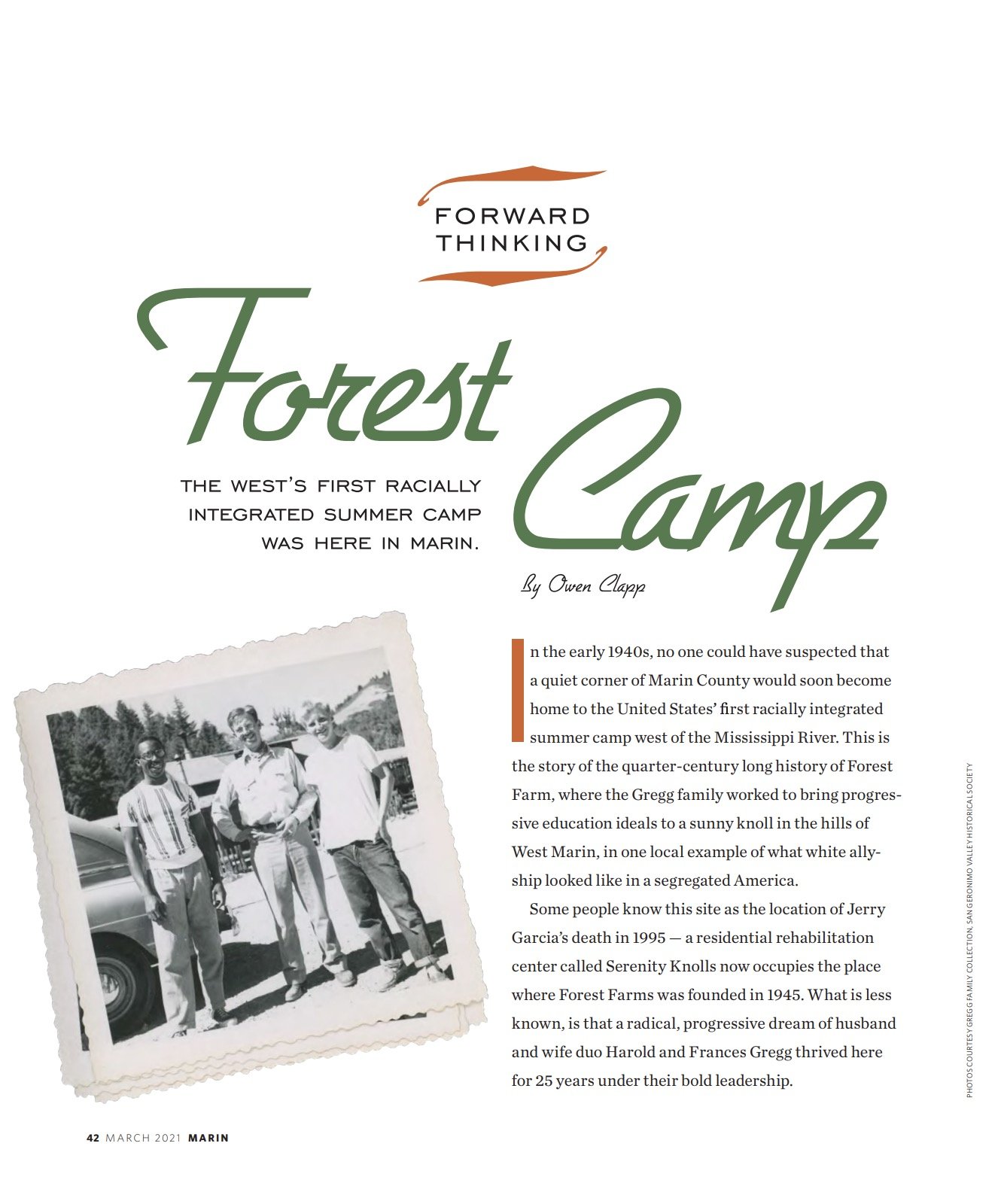 Marin Magazine - "Forward Thinking Forest Camp"