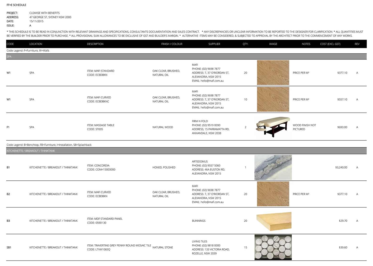 Cleanse By Hepzabeth: FF&E Schedule