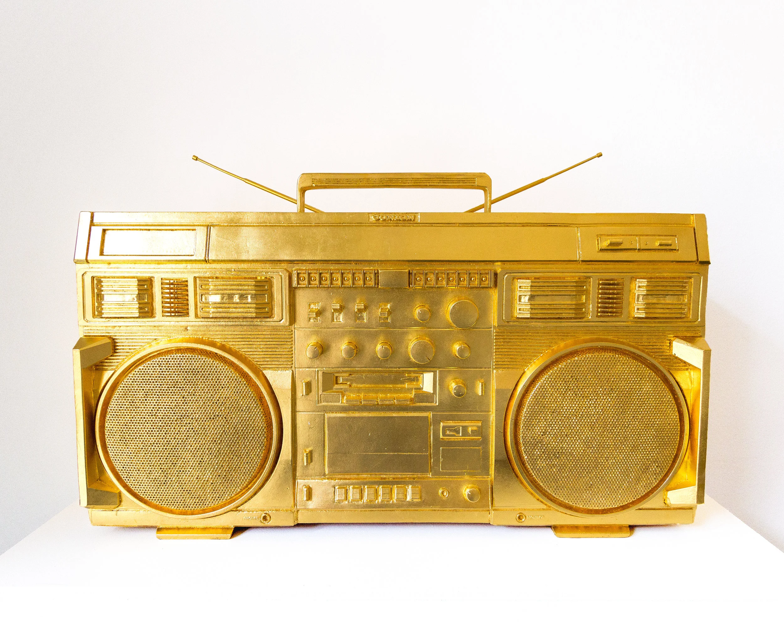Carlos Rolón : Boombox Edition (Edition of 5), 2018 Cascadia fiberglass, metal, 24kt gold leaf 15.80h x 29.70w x 8d inches