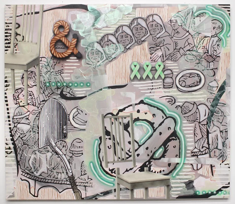 Josh Reames: Dinner Party , 2017 Acrylic on canvas 60h x 70w inches